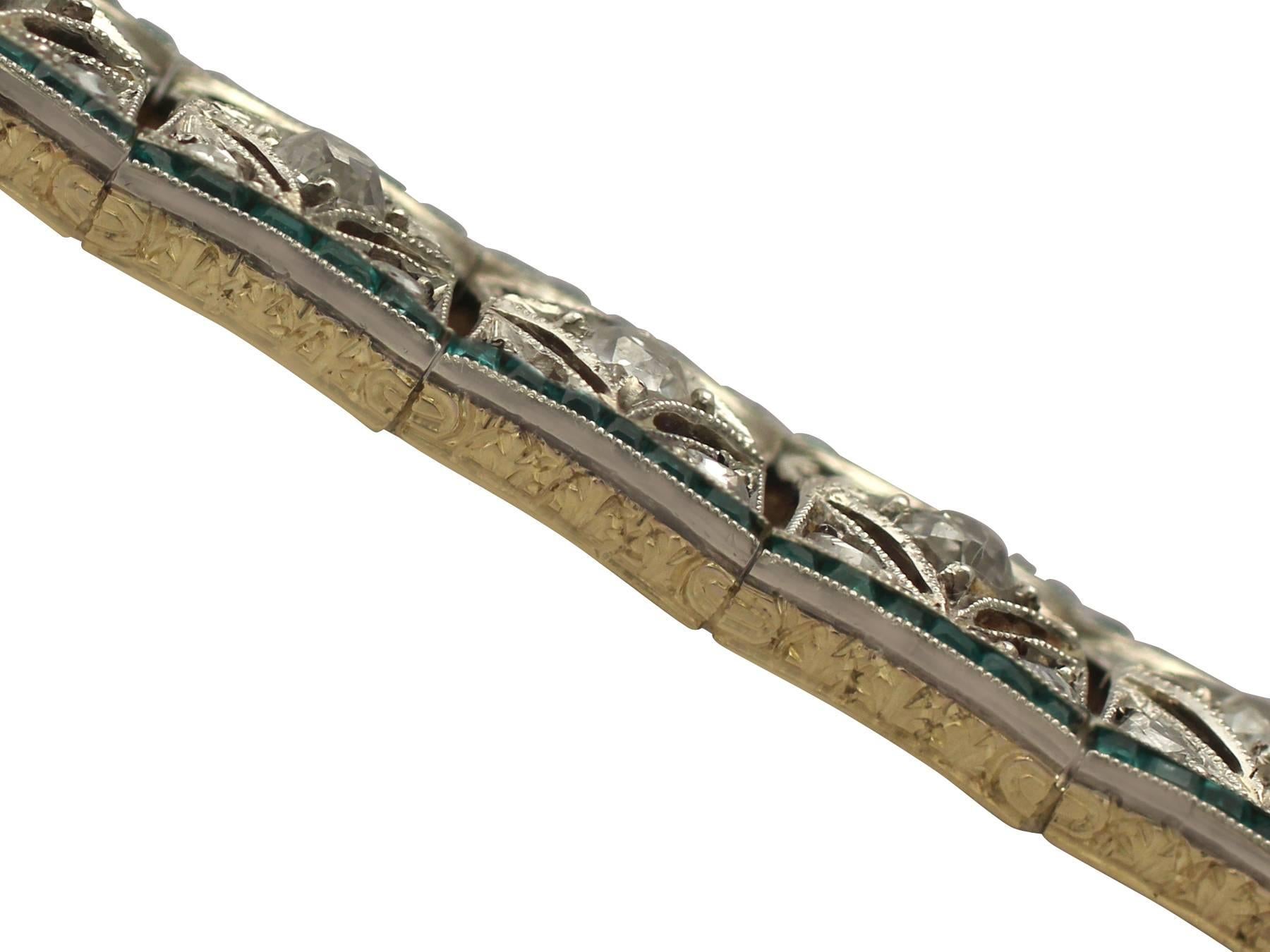 Antique 1920s 5.46 Carat Diamond and 3.36 Carat Emerald Gold Bracelet 3