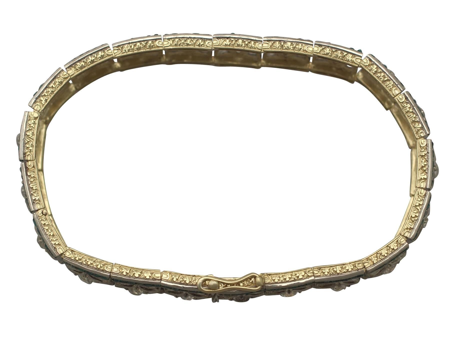 Women's or Men's Antique 1920s 5.46 Carat Diamond and 3.36 Carat Emerald Gold Bracelet
