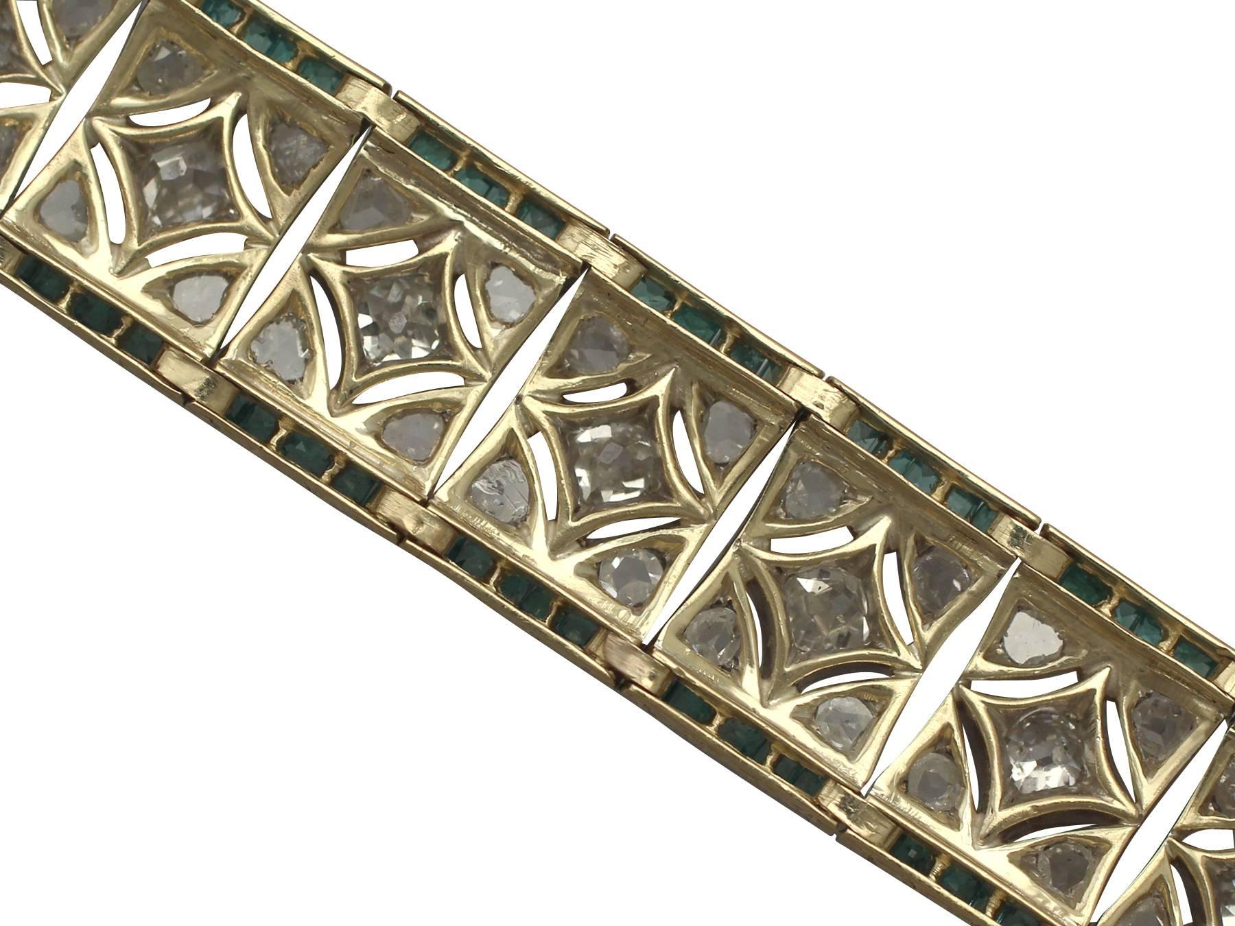 Antique 1920s 5.46 Carat Diamond and 3.36 Carat Emerald Gold Bracelet 2