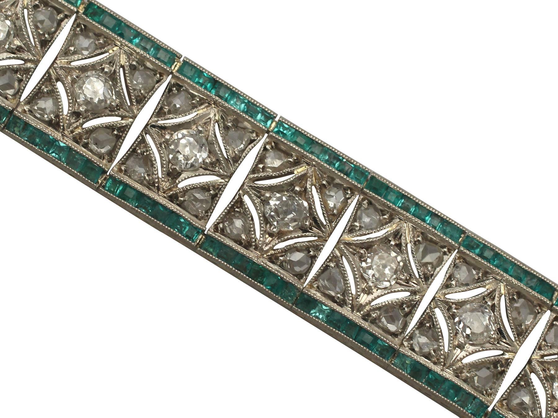 Antique 1920s 5.46 Carat Diamond and 3.36 Carat Emerald Gold Bracelet 1