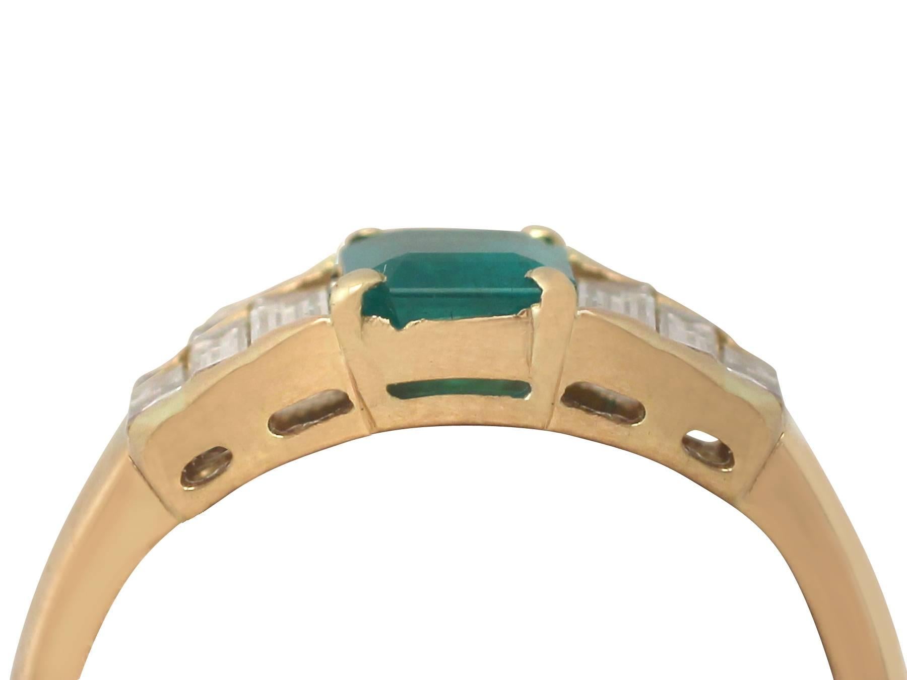 A fine and impressive 0.88 carat emerald and 0.84 carat diamond, 18 karat yellow gold dress ring; part of our diverse contemporary jewellery collections

This fine and impressive emerald and diamond ring has been crafted 18 k yellow gold.

The