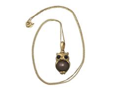 1970s Cultured Pearl and 0.21 Carat Sapphire, 18 k Yellow Gold 'Owl' Pendant