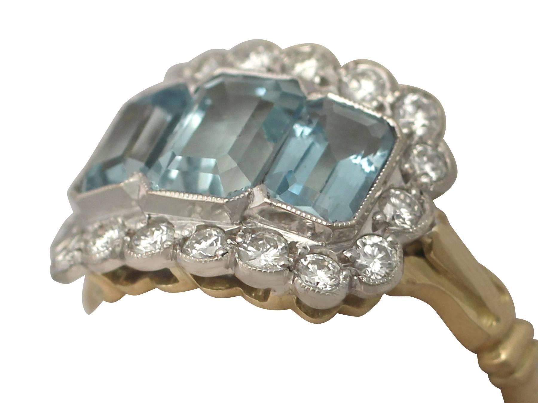 Retro 1970s 2.23 Carat Aquamarine Diamond Gold Cocktail Ring