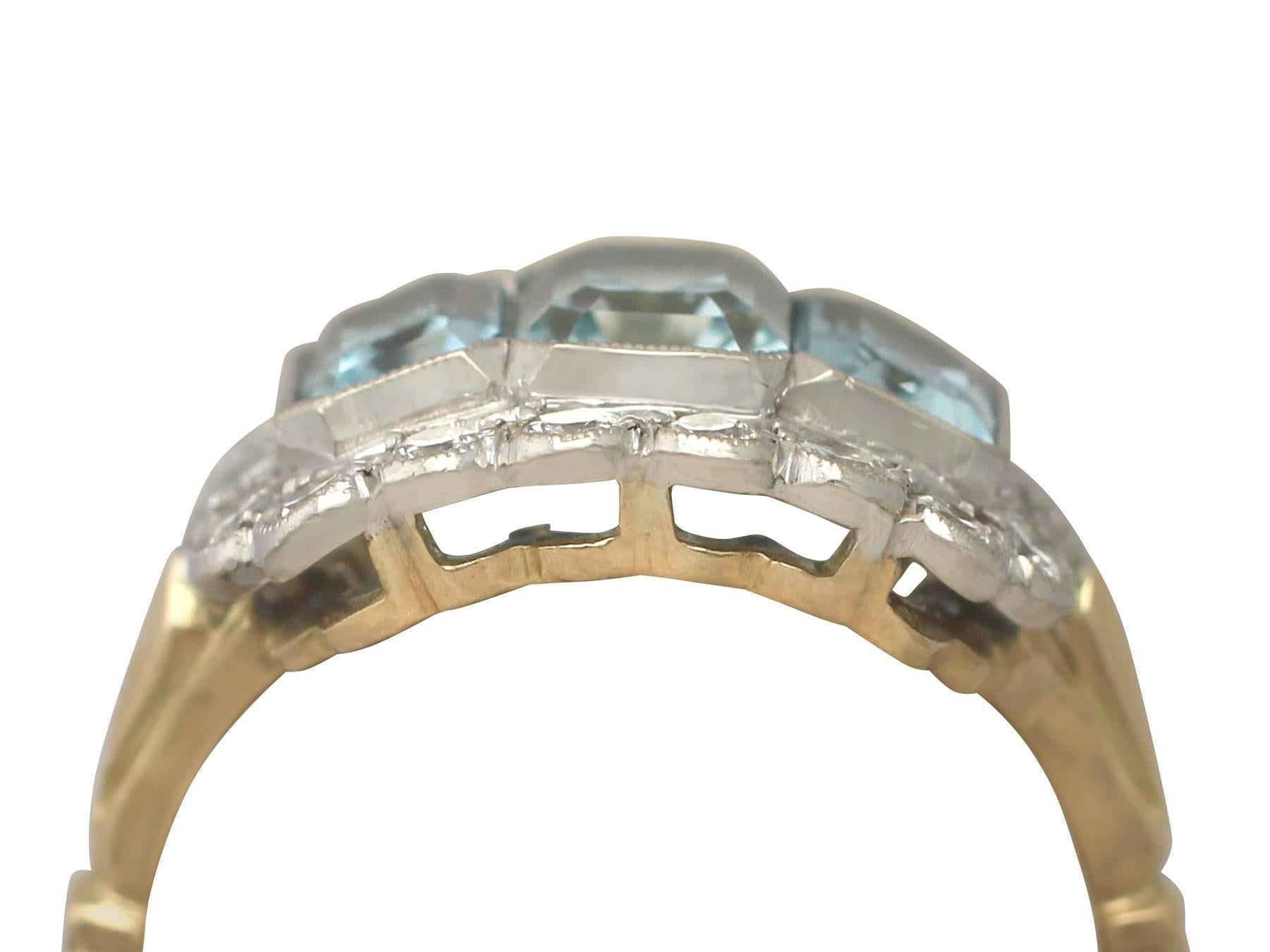 An impressive 2.23 carat aquamarine and 0.72 carat diamond, 18 carat yellow gold and 18 carat white gold set dress ring; part of our diverse jewellery collections

This fine and impressive aquamarine dress ring has been crafted in 18 ct yellow gold