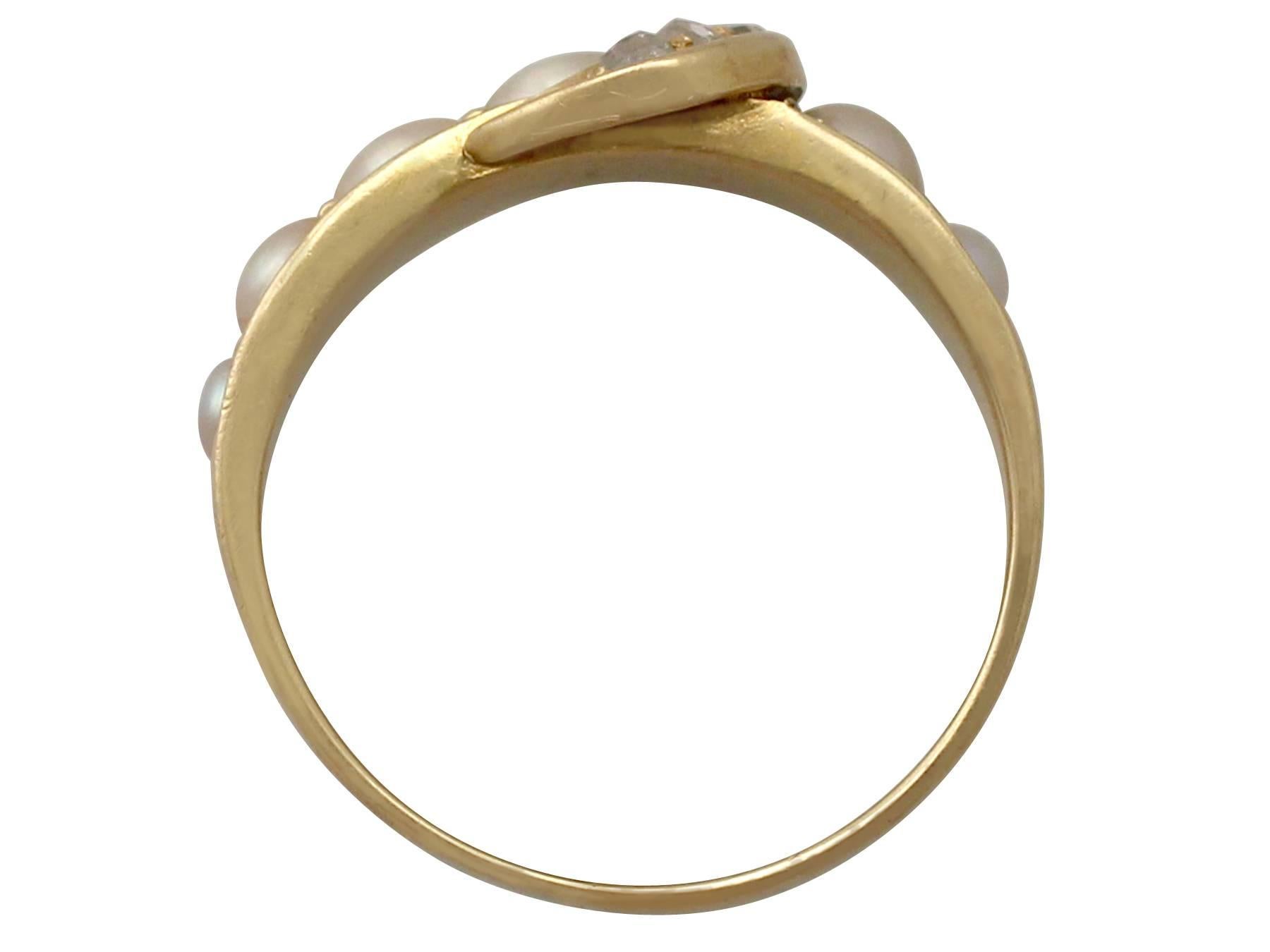 Women's 1910s 0.15 Carat Diamond and Pearl, 18 Carat Yellow Gold 'Buckle' Ring