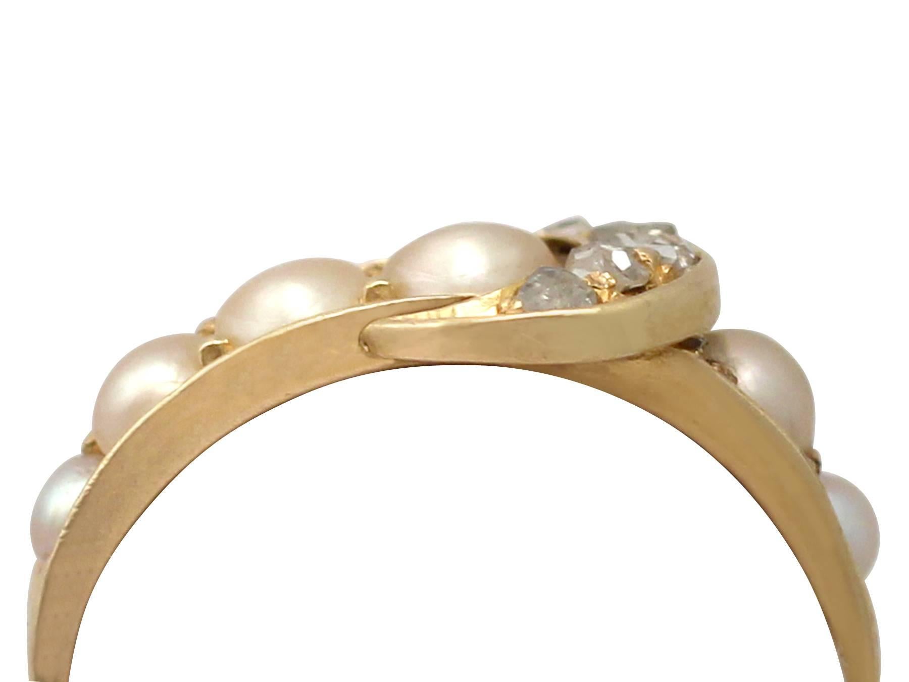 Victorian 1910s 0.15 Carat Diamond and Pearl, 18 Carat Yellow Gold 'Buckle' Ring