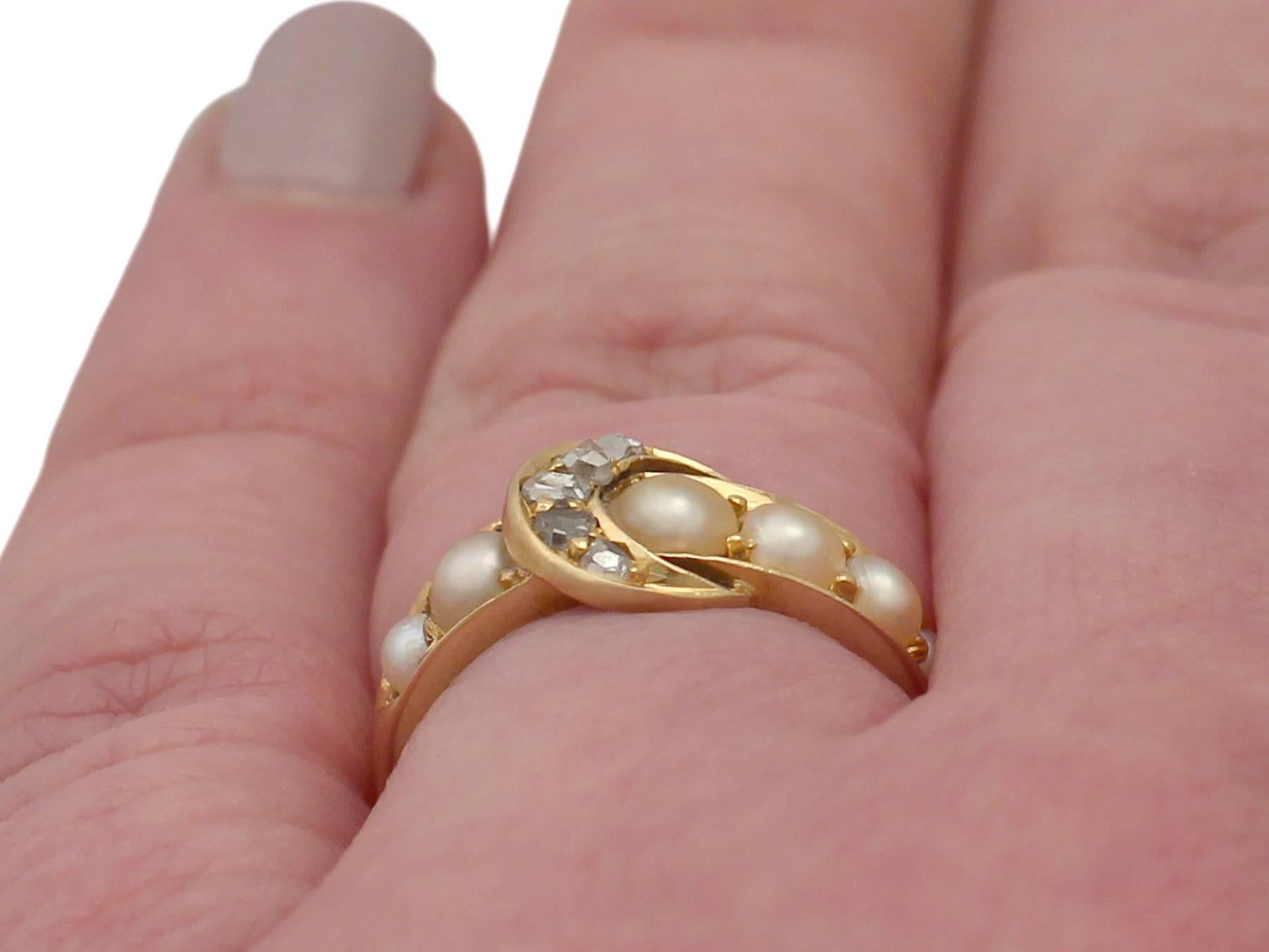 1910s 0.15 Carat Diamond and Pearl, 18 Carat Yellow Gold 'Buckle' Ring 4