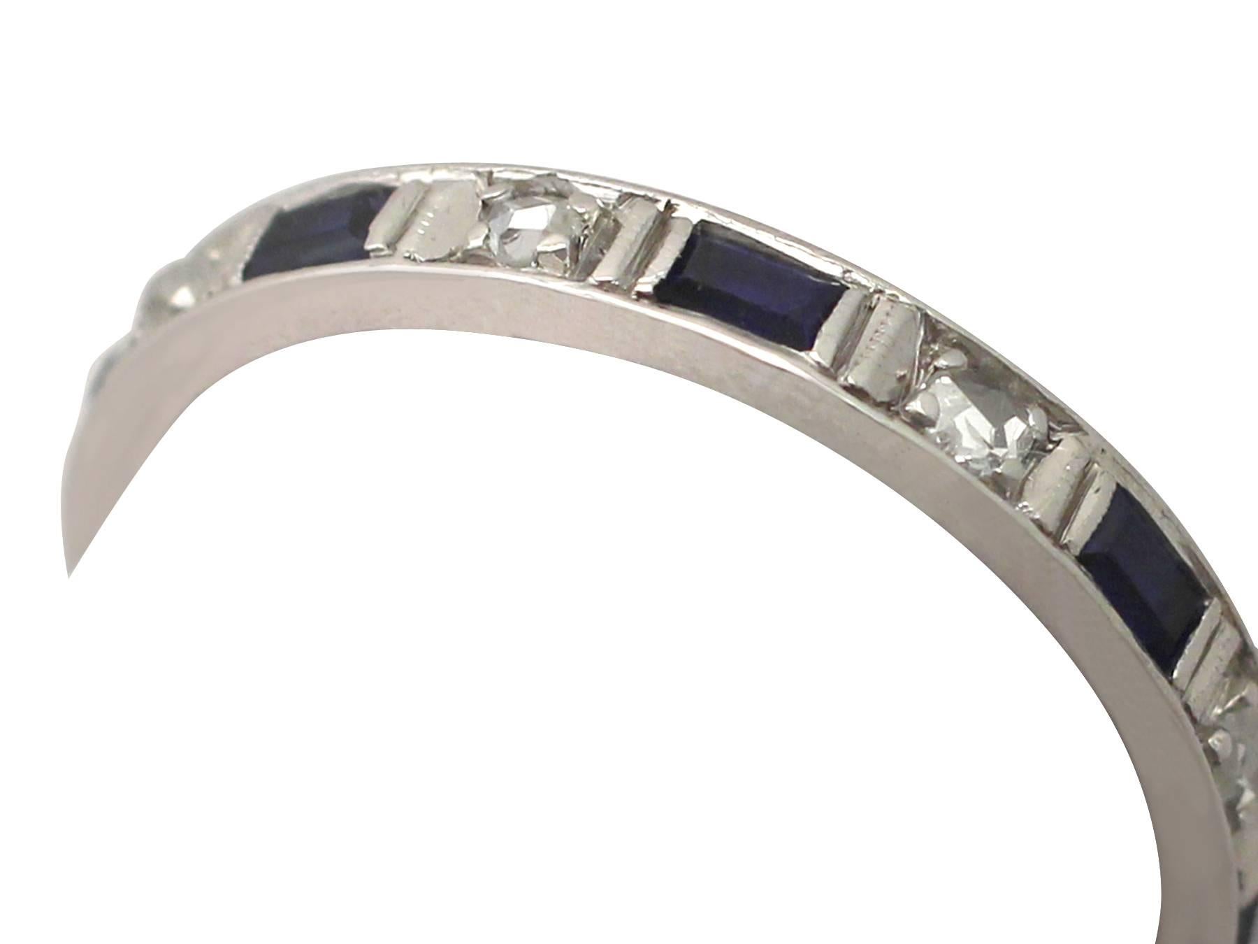 Art Deco 1950s 0.30 Carat Sapphire and 0.27 Carat Diamond, 18 Karat Gold Eternity Ring