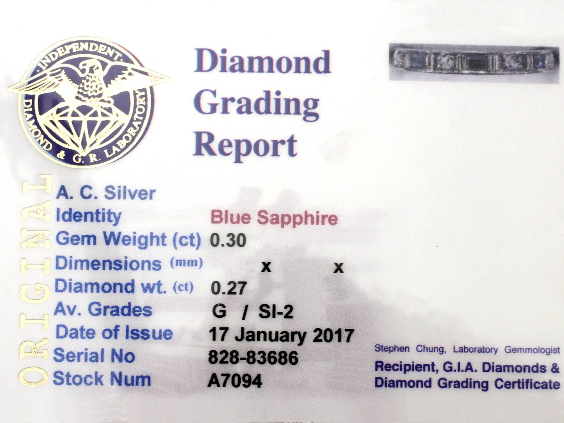 1950s 0.30 Carat Sapphire and 0.27 Carat Diamond, 18 Karat Gold Eternity Ring 1