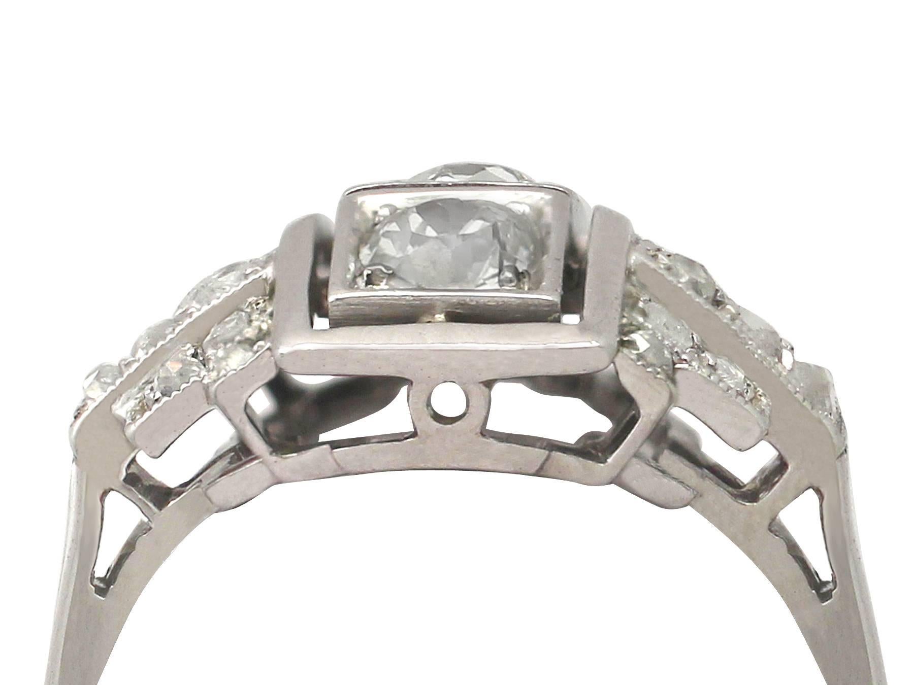 A fine and impressive Art Deco 0.73 Carat diamond and 18 karat white gold cocktail ring; part of our diverse vintage jewelry and estate jewelry collections

This fine and impressive Art Deco diamond cocktail ring has been crafted in 18k white