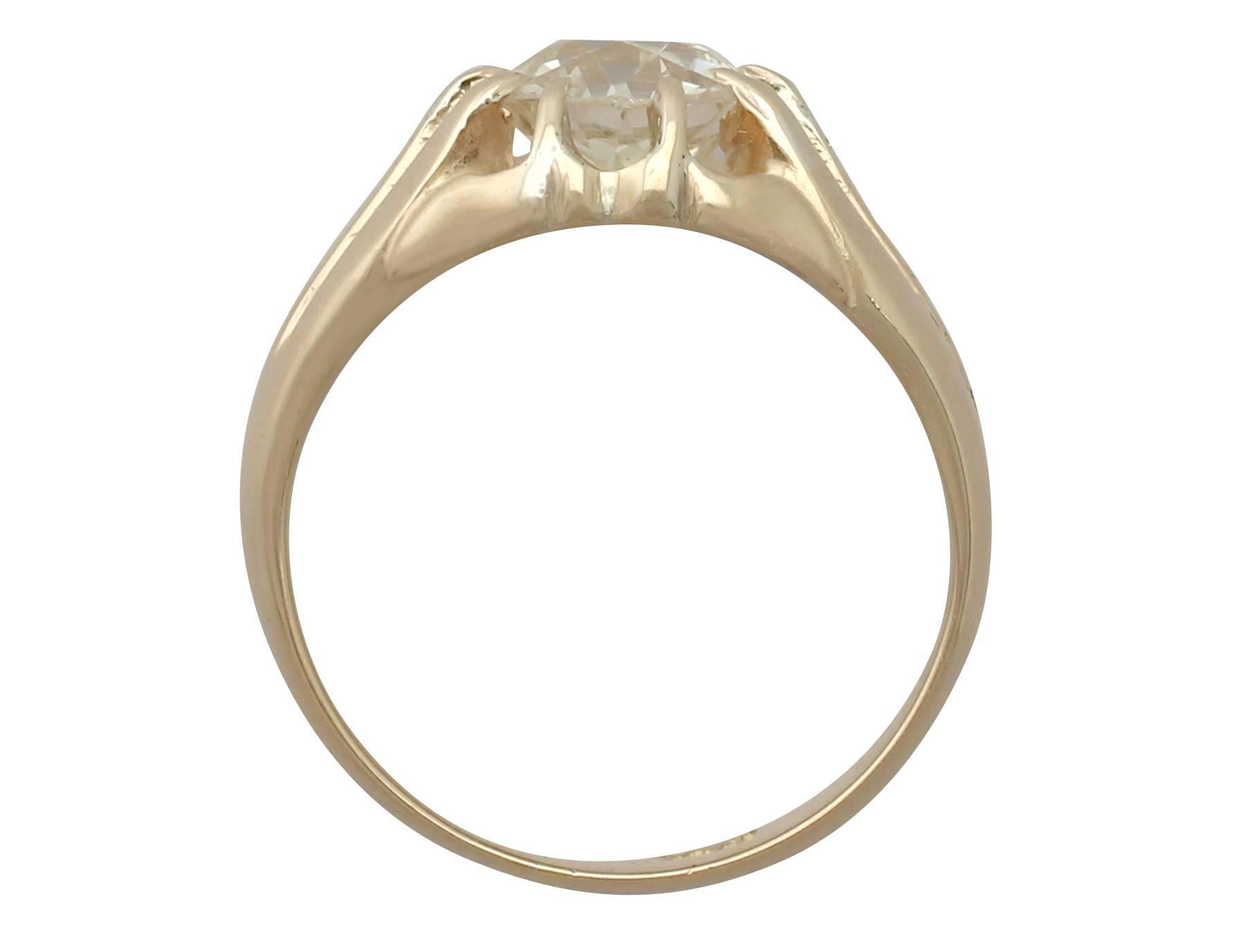 Antique 1910s 2.28 Carat Diamond and 18 k Yellow Gold Solitaire Ring 1