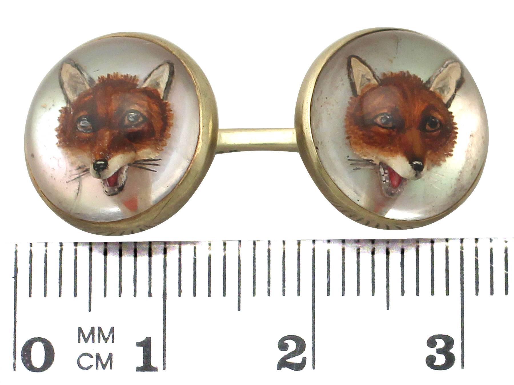 Antique 1880s Essex Crystal and Yellow Gold 'Fox' Cufflinks In Excellent Condition In Jesmond, Newcastle Upon Tyne
