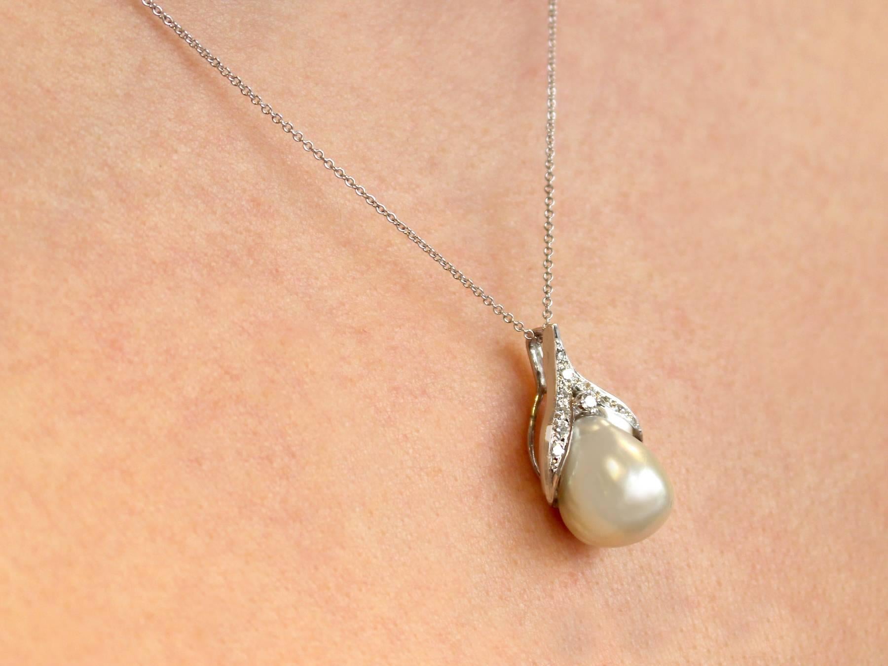 1950s Blister Pearl and Diamond White Gold Pendant 4