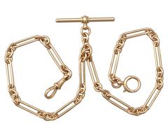 1900s Antike Gelbgold Double Albert Uhrenkette / Halskette