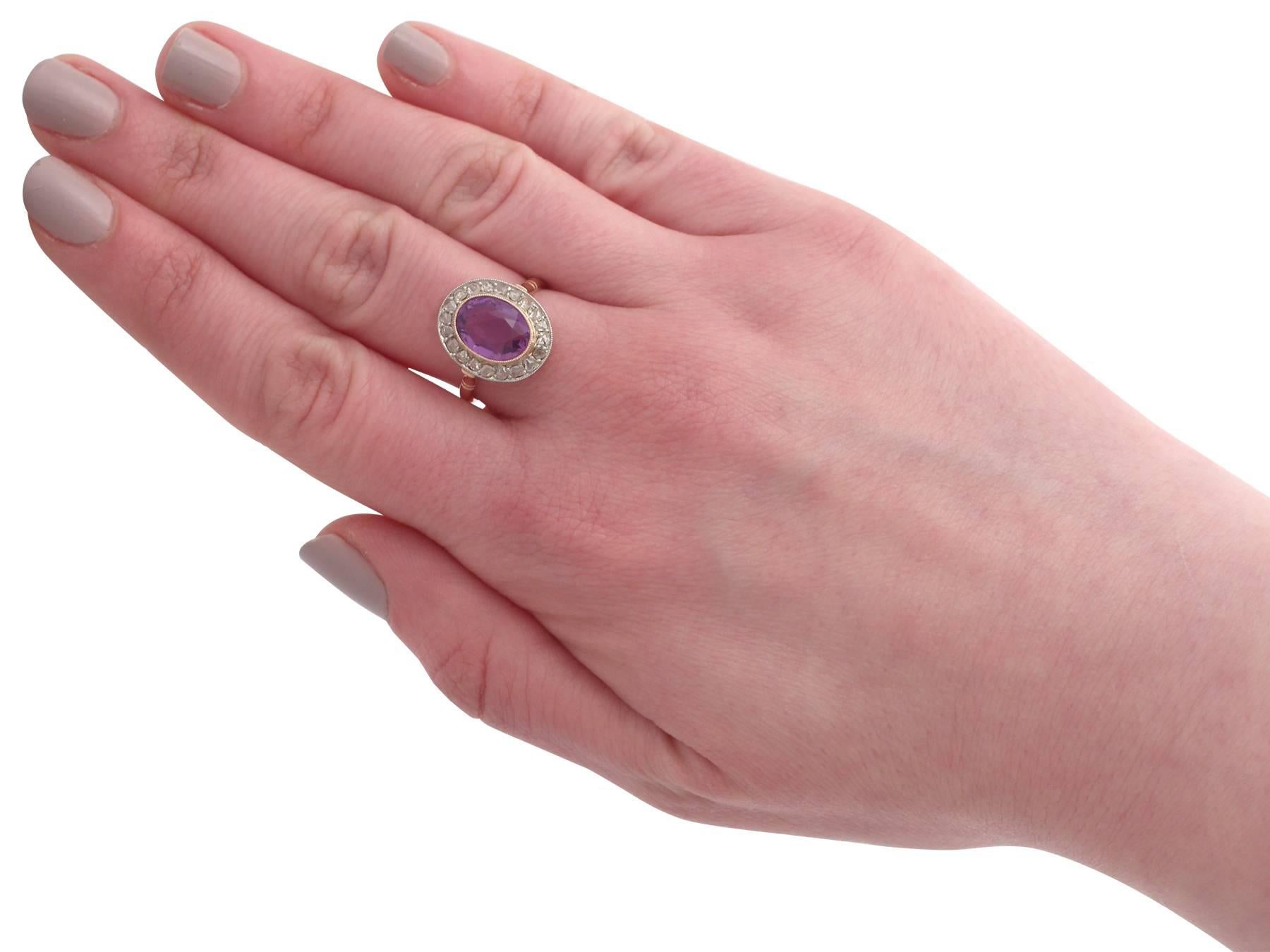 1940s 2.65 Carat Amethyst and Diamond Rose Gold Cocktail Ring 2