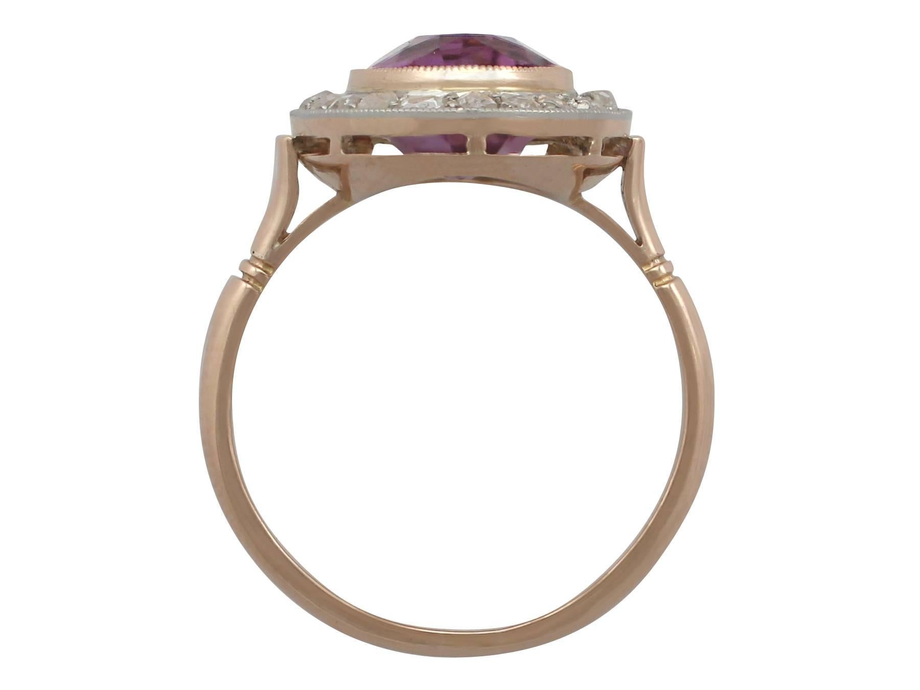 Women's 1940s 2.65 Carat Amethyst and Diamond Rose Gold Cocktail Ring