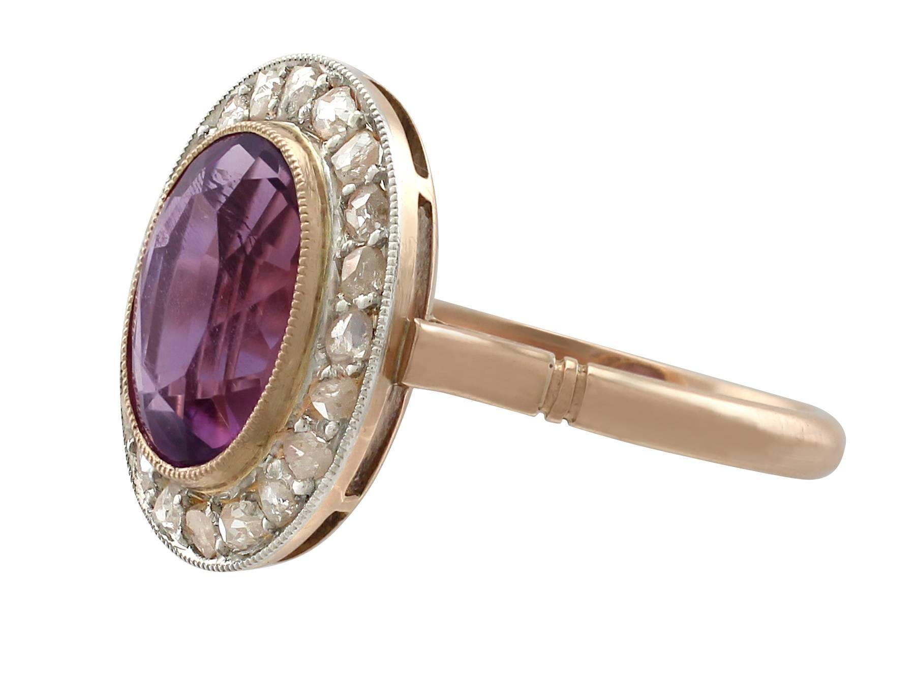 1940s 2.65 Carat Amethyst and Diamond Rose Gold Cocktail Ring In Excellent Condition In Jesmond, Newcastle Upon Tyne