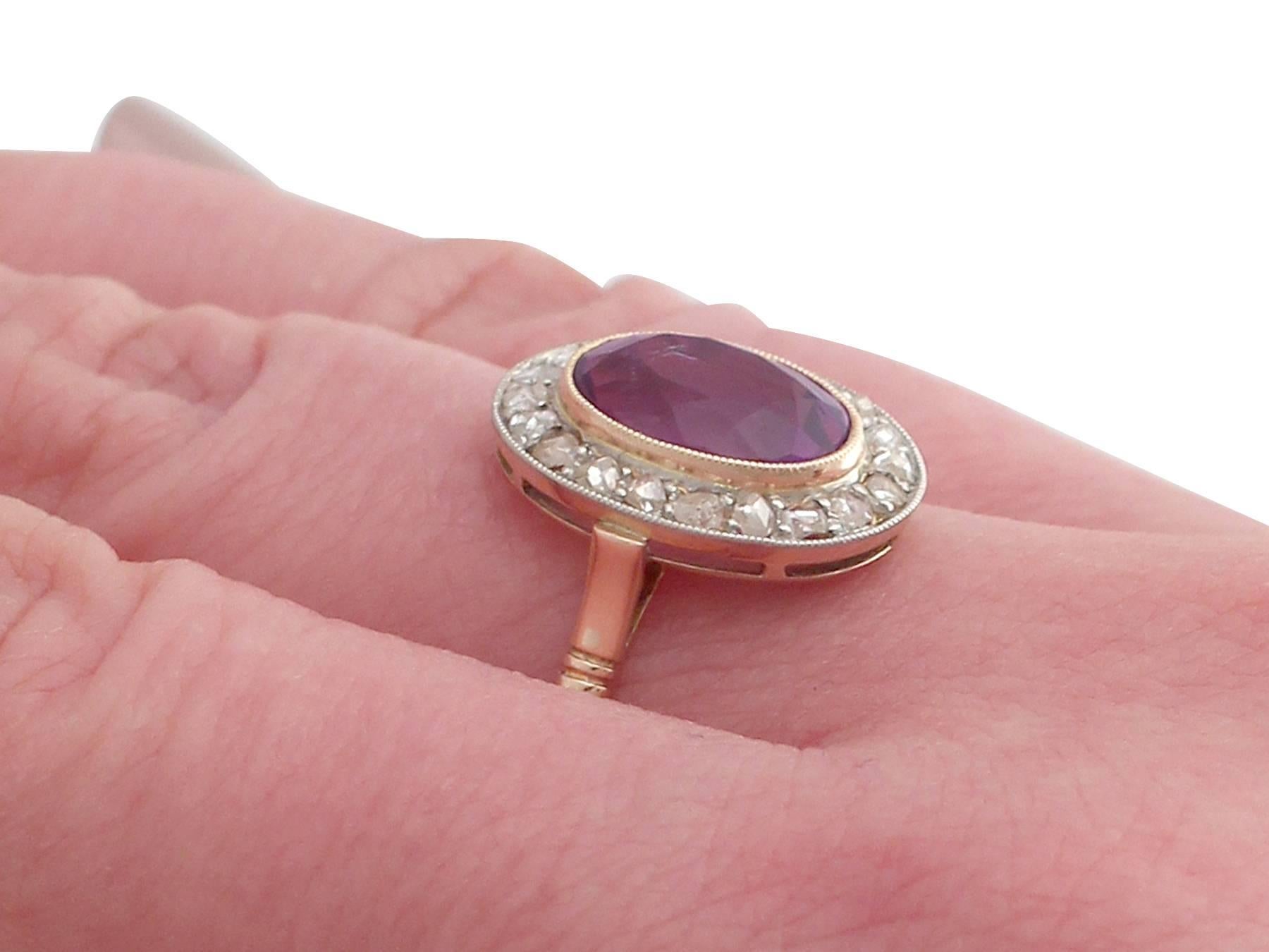 1940s 2.65 Carat Amethyst and Diamond Rose Gold Cocktail Ring 3