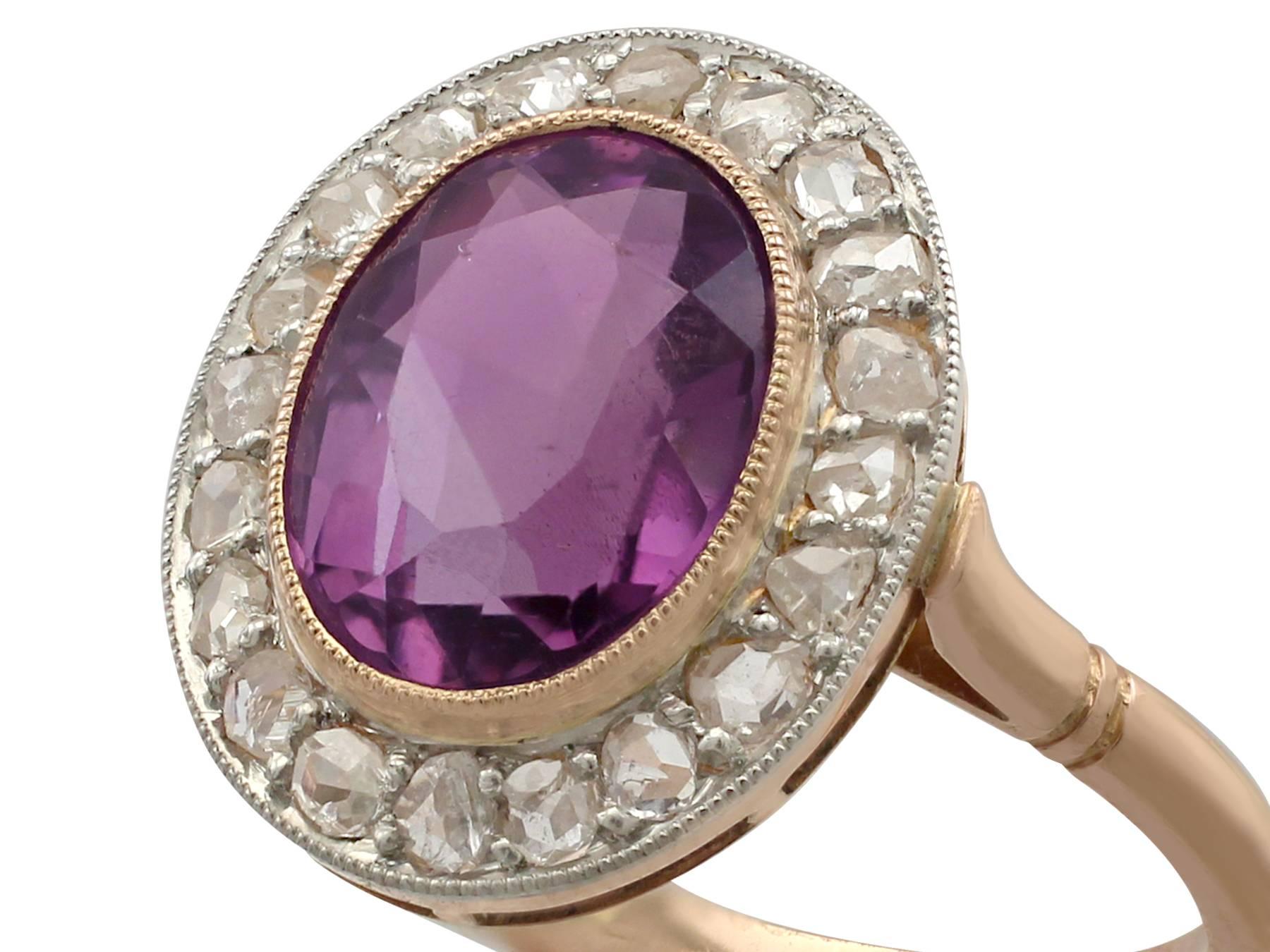 Retro 1940s 2.65 Carat Amethyst and Diamond Rose Gold Cocktail Ring
