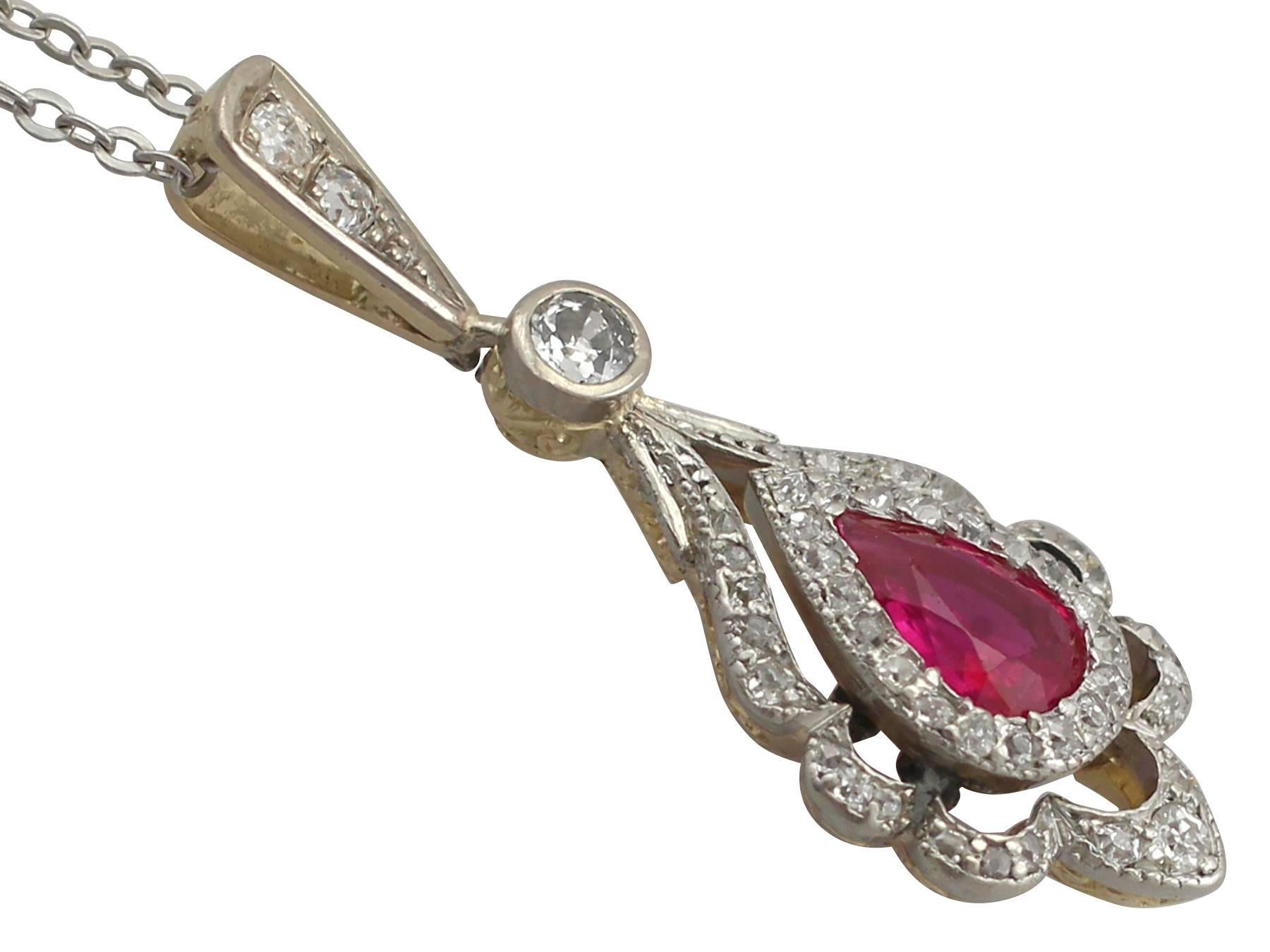 1930s Ruby and Diamond Yellow Gold Pendant In Excellent Condition In Jesmond, Newcastle Upon Tyne