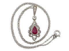 1930s Ruby and Diamond Yellow Gold Pendant