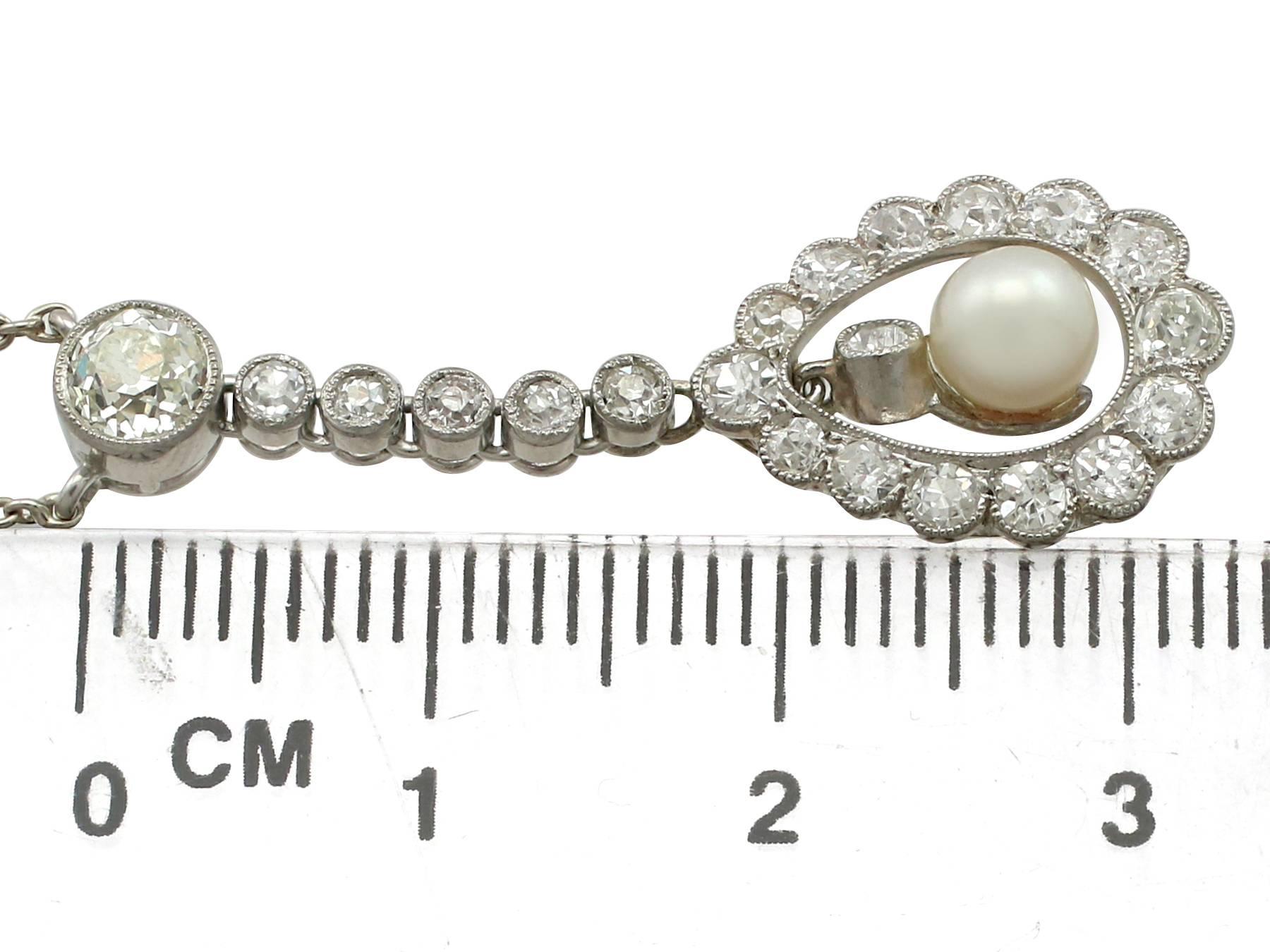1910s 1.10 Carat Diamond Pearl and Platinum Necklace 2