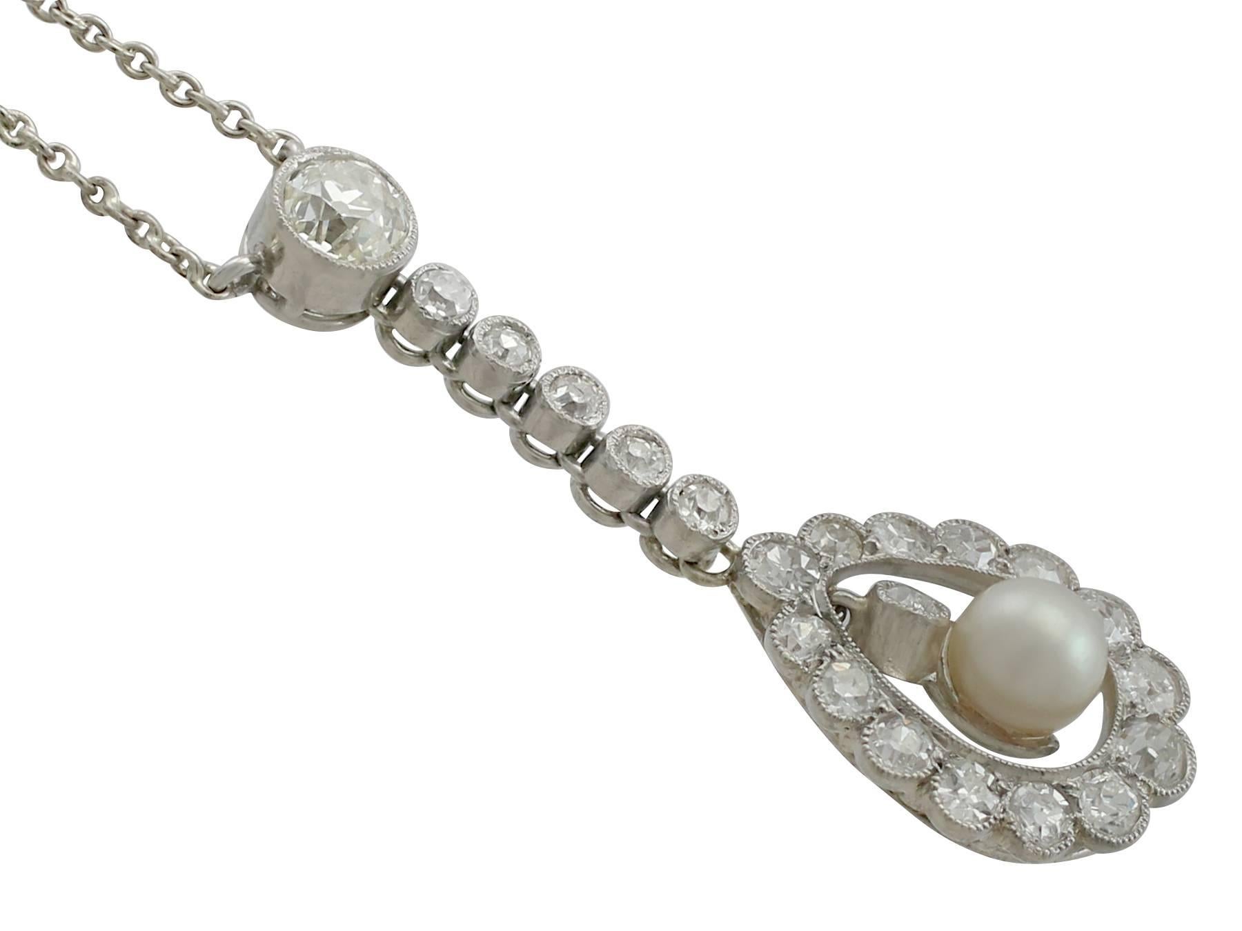 1910s 1.10 Carat Diamond Pearl and Platinum Necklace In Excellent Condition In Jesmond, Newcastle Upon Tyne