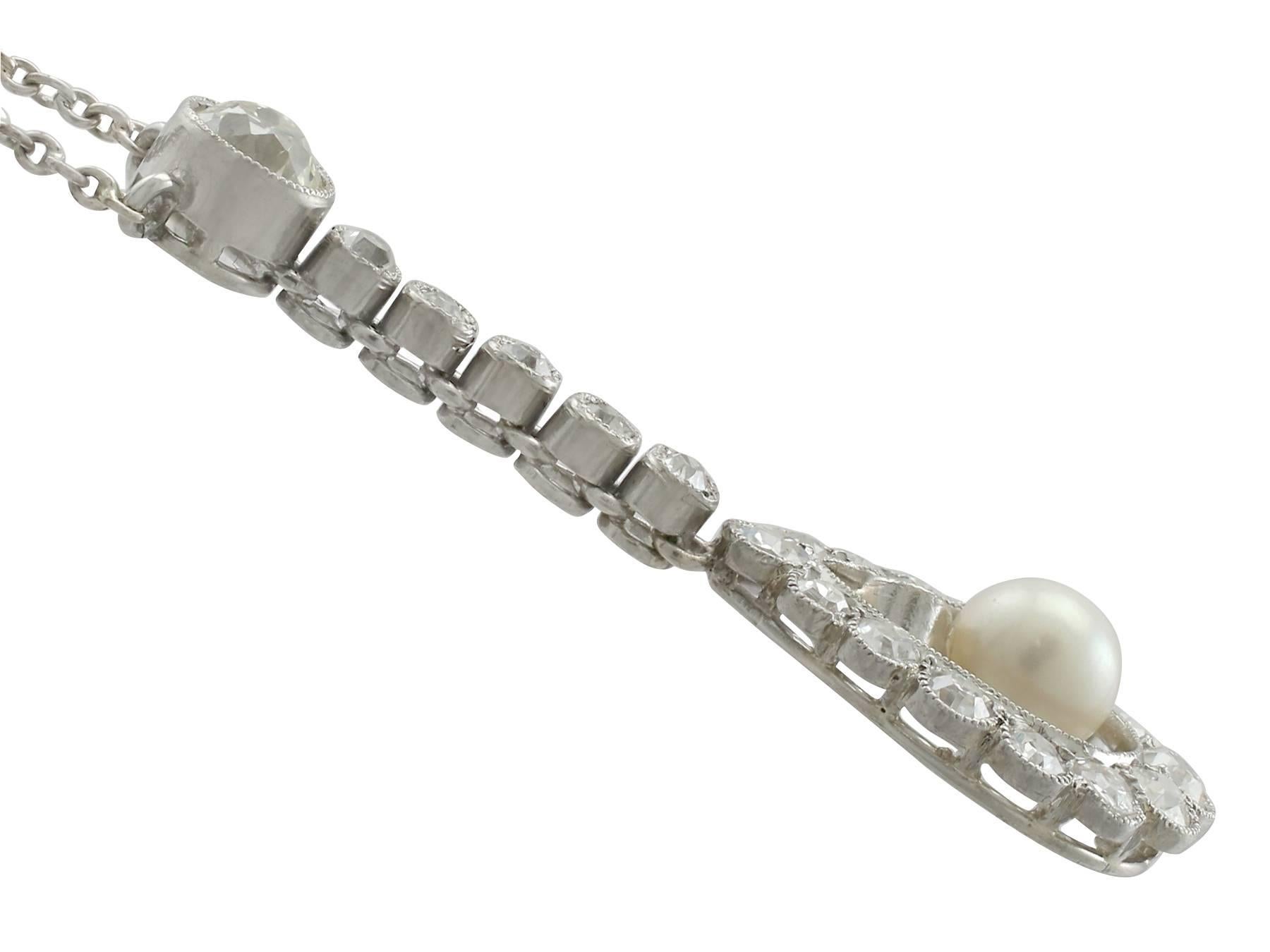 Women's 1910s 1.10 Carat Diamond Pearl and Platinum Necklace