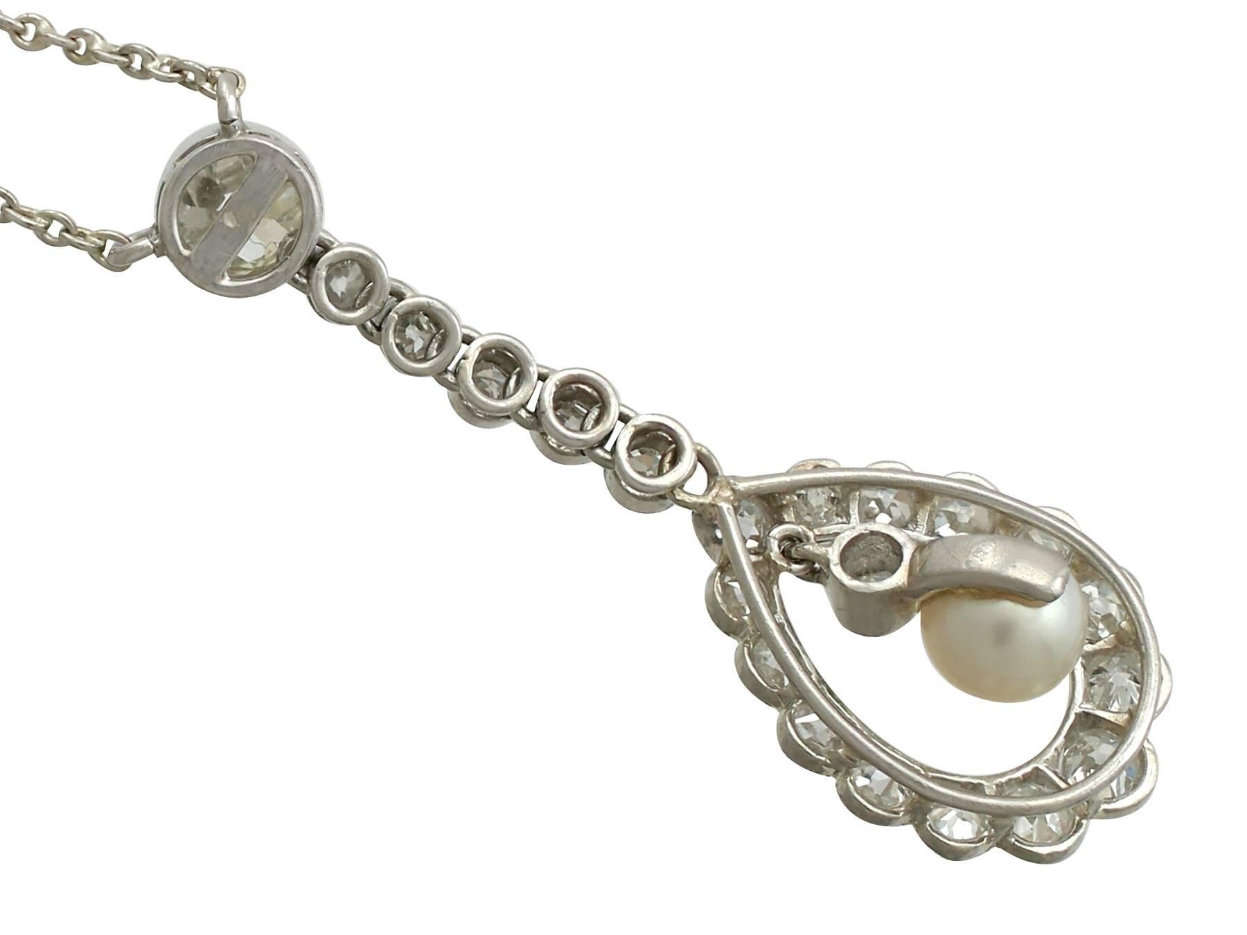 1910s 1.10 Carat Diamond Pearl and Platinum Necklace 1