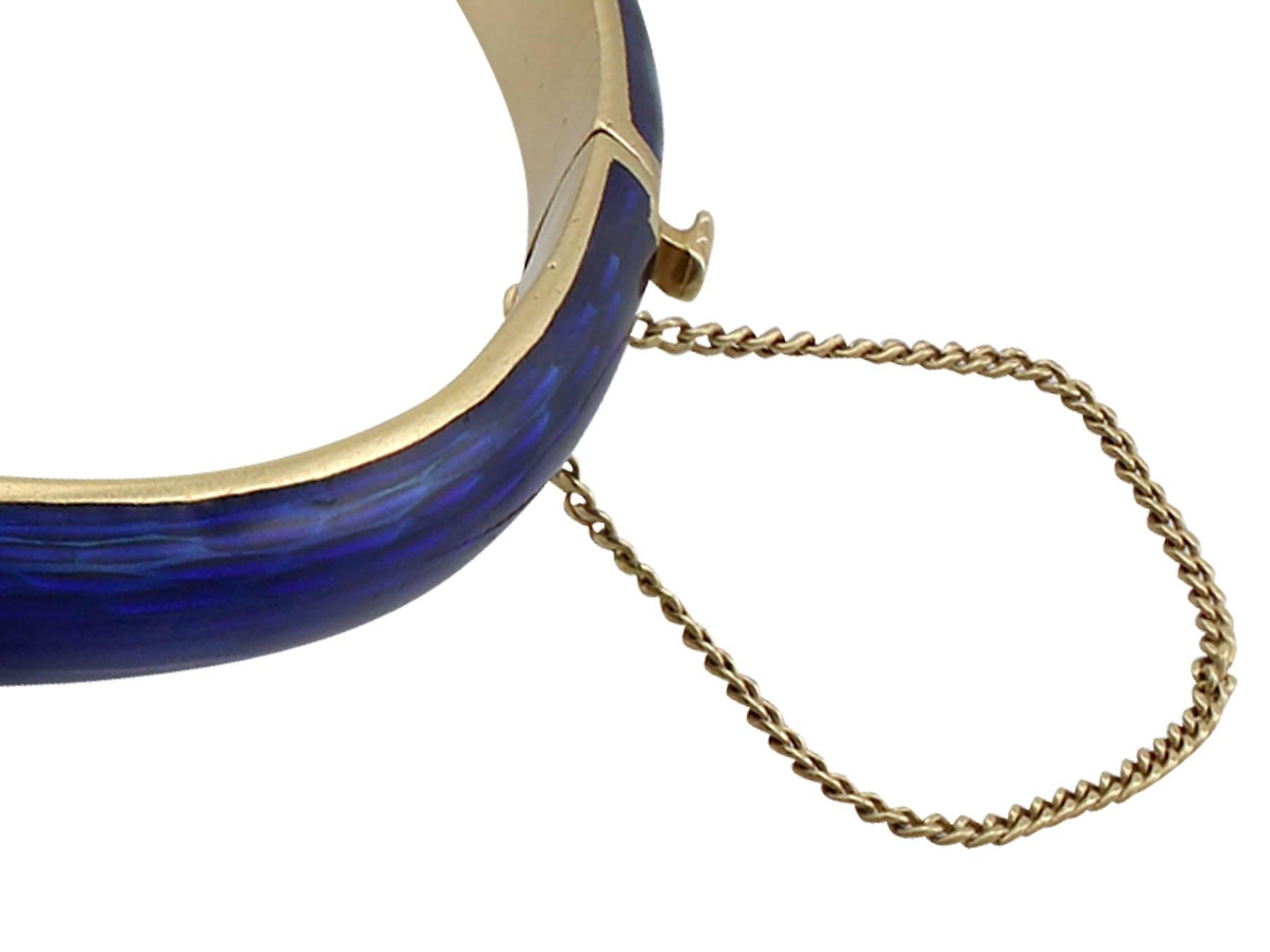 Women's 1960s Italian Blue Guilloché Enamel Yellow Gold Bangle