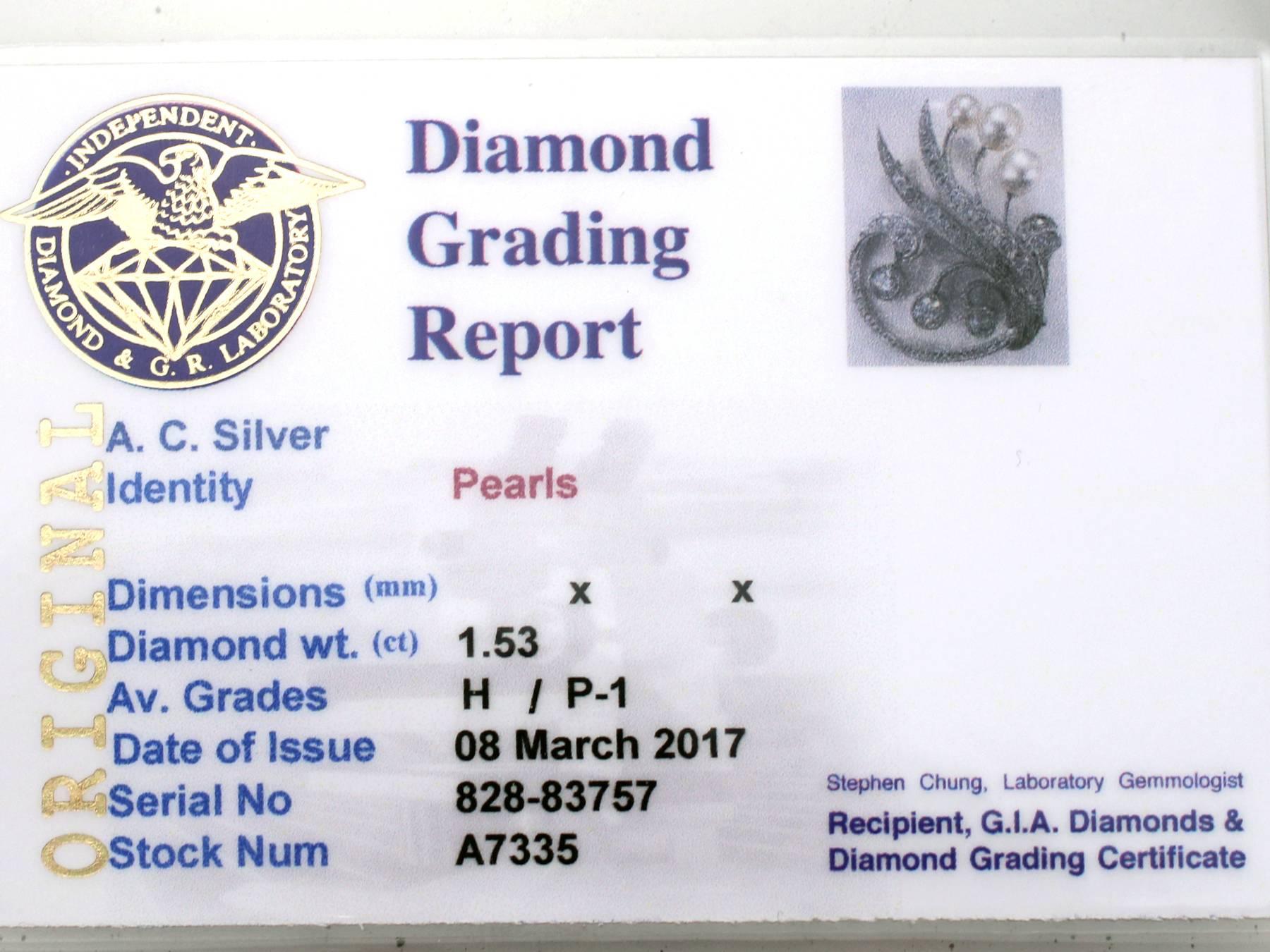 1940s 1.53 Carats Diamonds Platinum Brooch 4