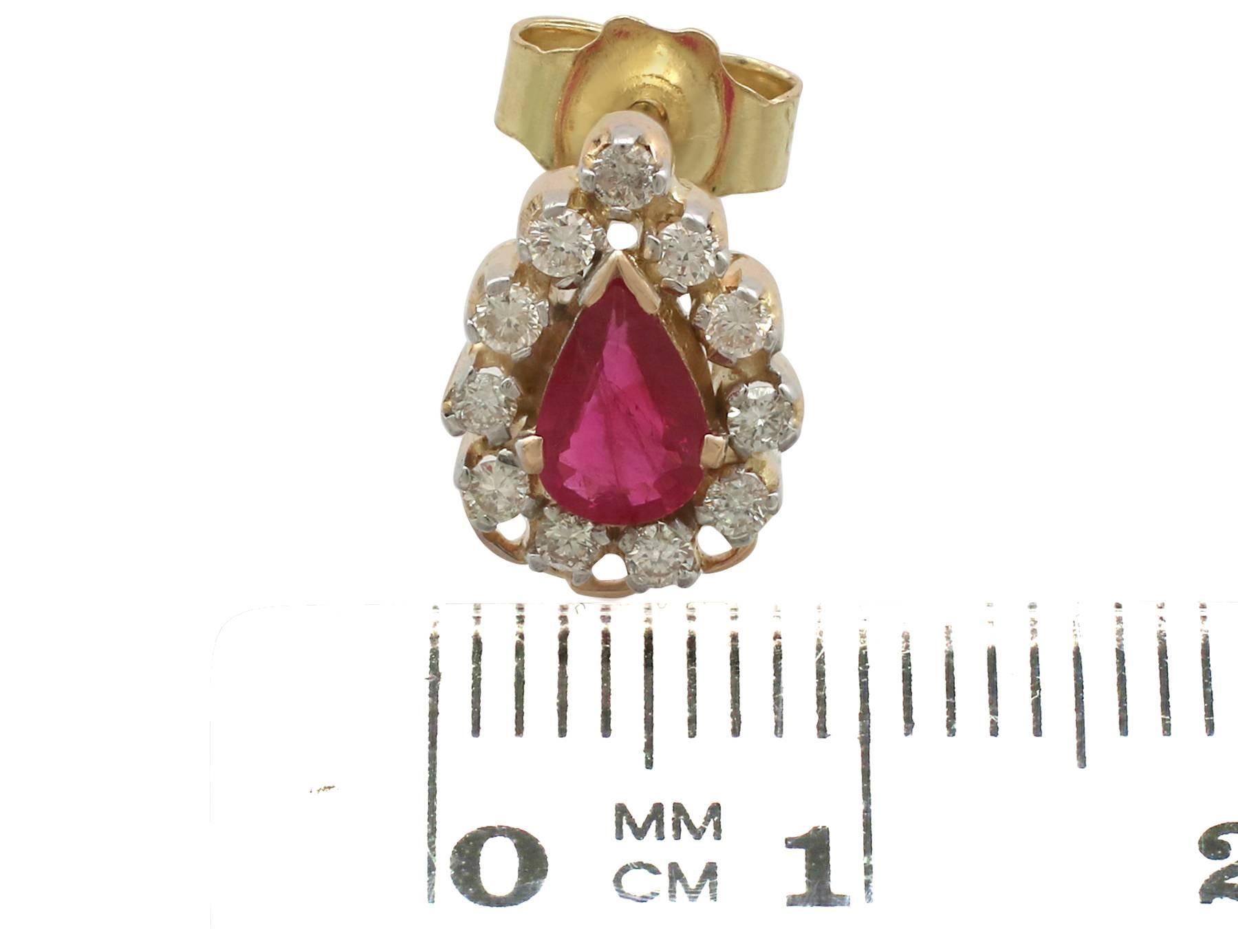 1980s 1.20 Carat Ruby Diamond Yellow Gold Cluster Earrings 2