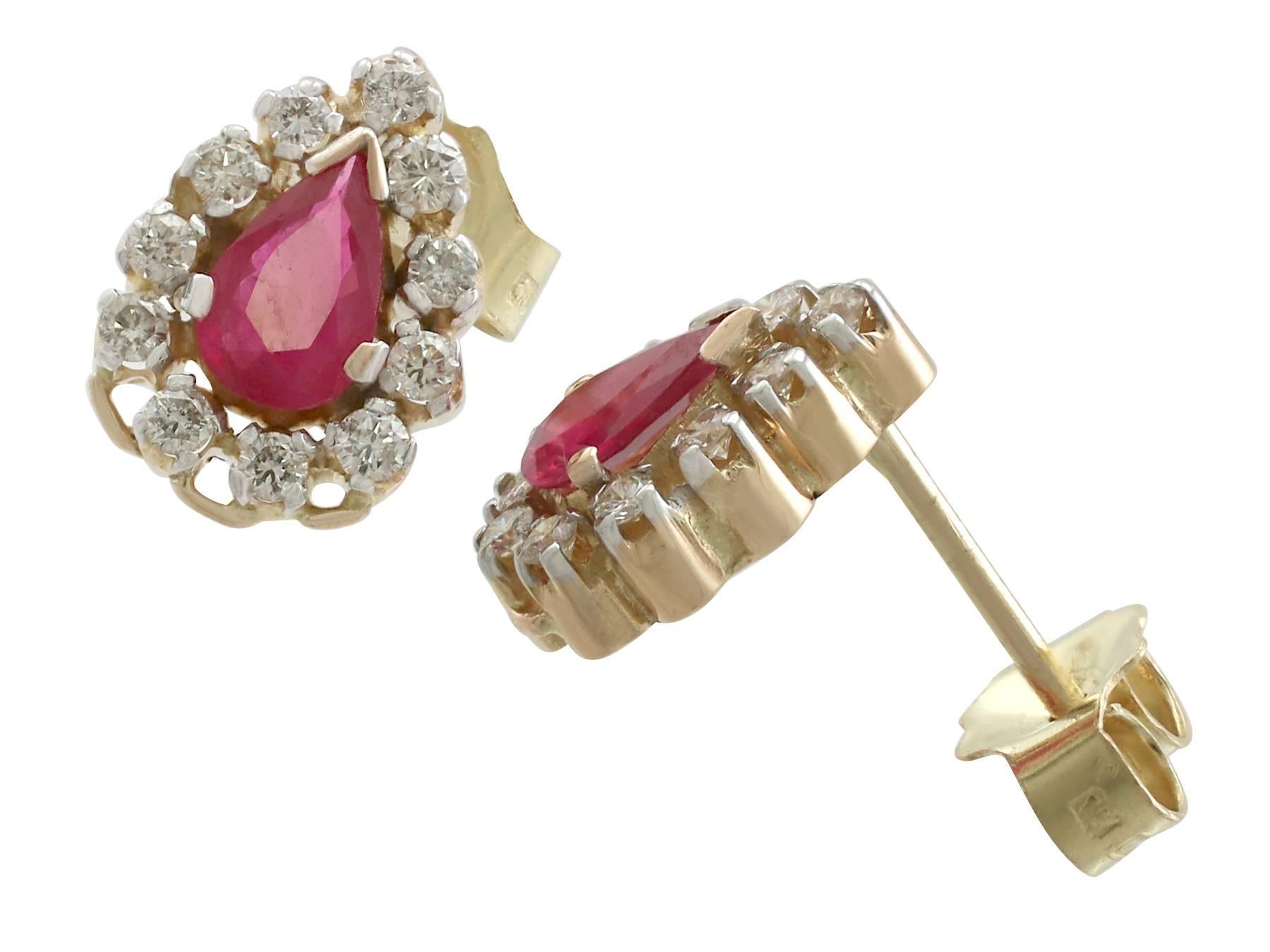 Women's 1980s 1.20 Carat Ruby Diamond Yellow Gold Cluster Earrings