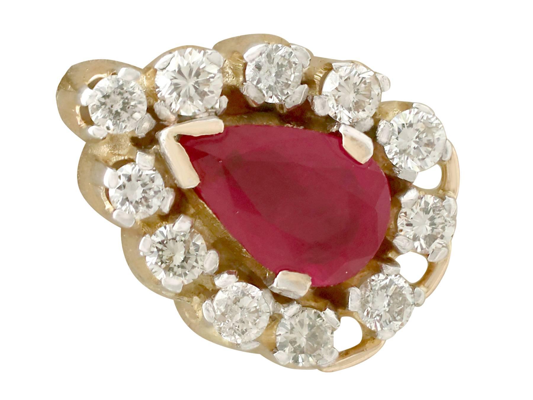 A fine pair of 1.20 carat ruby and 0.48 carat diamond, 18 karat yellow gold and 18 karat white gold set cluster earrings; part of our diverse jewelry collections

These fine and impressive ruby cluster earrings have been crafted in 18 k yellow gold