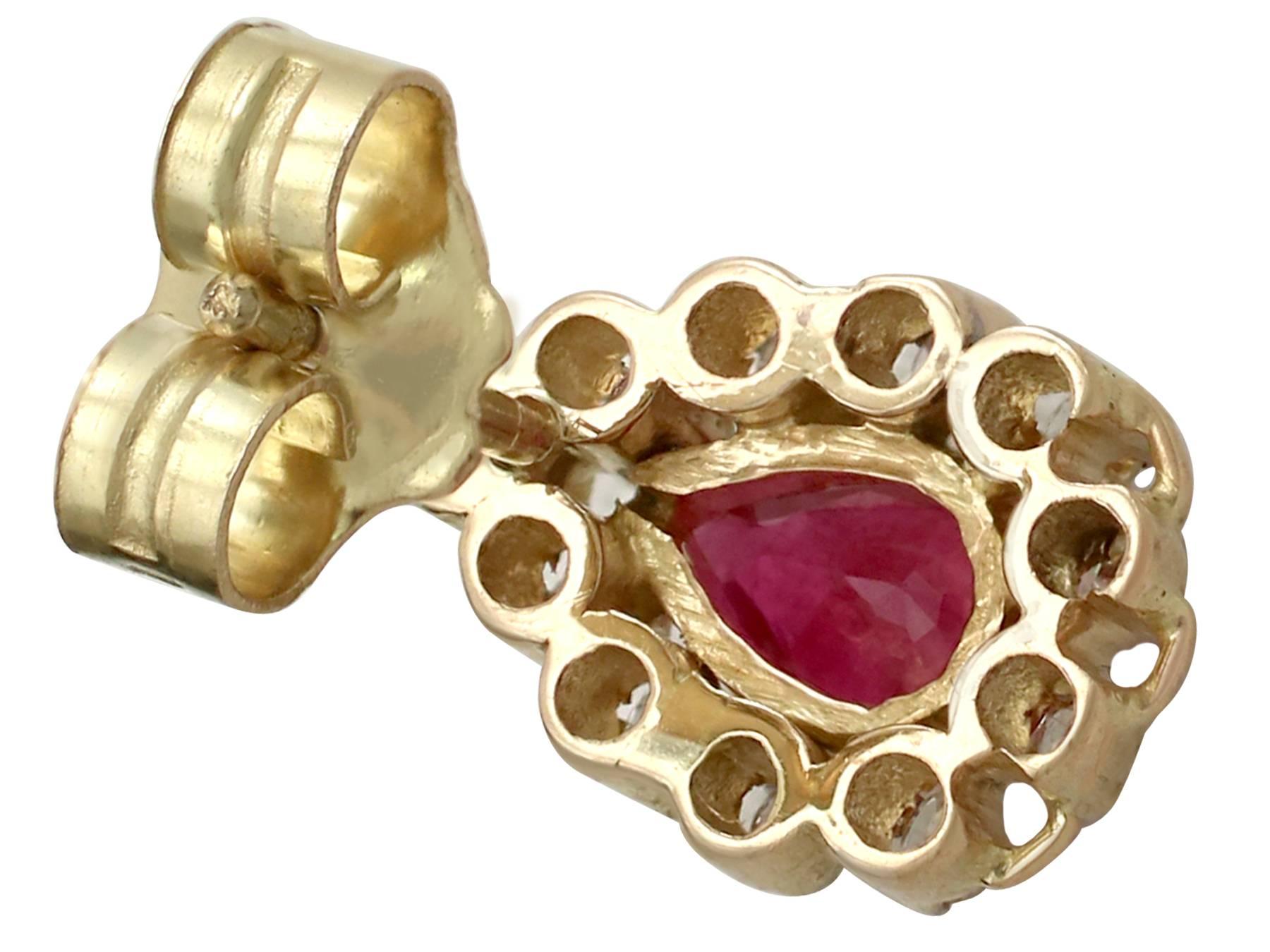 1980s 1.20 Carat Ruby Diamond Yellow Gold Cluster Earrings 1