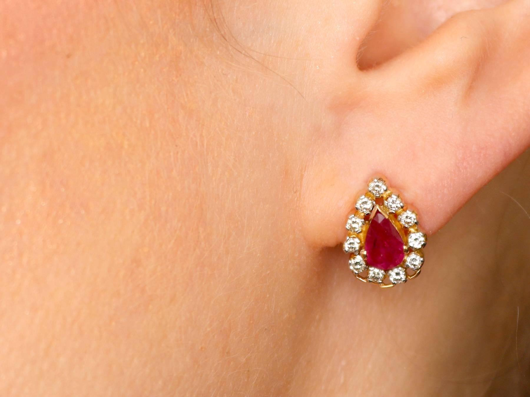 1980s 1.20 Carat Ruby Diamond Yellow Gold Cluster Earrings 4