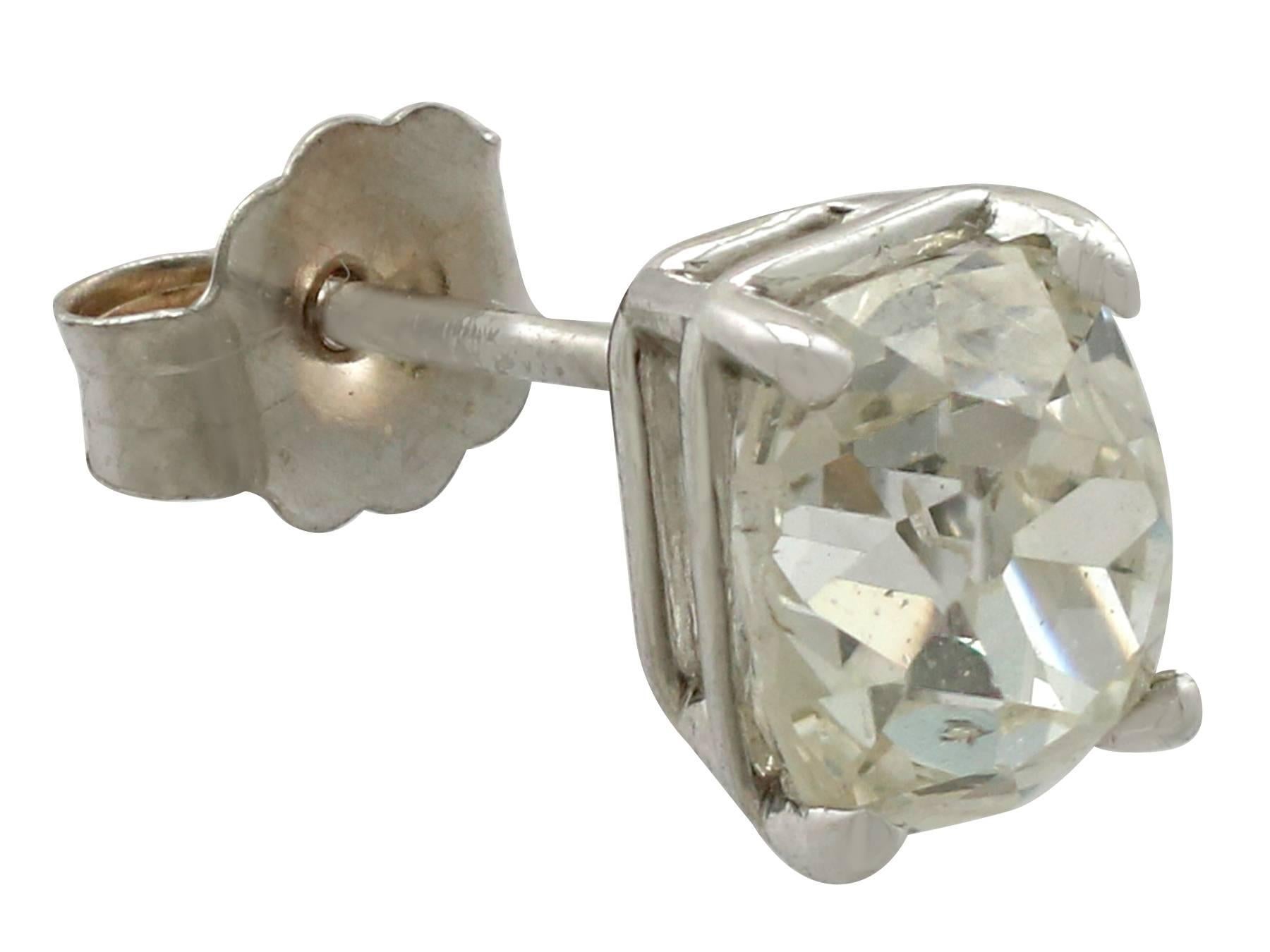 Women's or Men's 1900s 2.08 Carat Diamond White Gold Stud Earrings