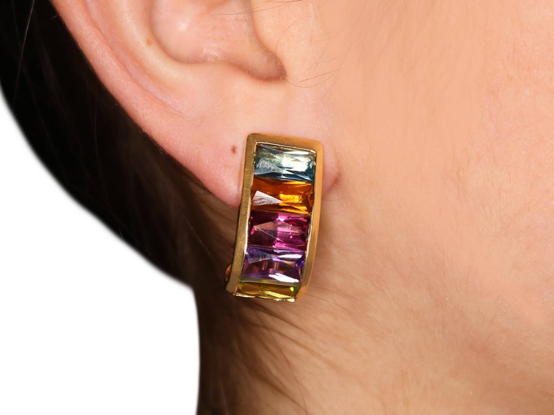 1970s Blue Topaz, Amethyst, Garnet, Peridot, Citrine Yellow Gold Earrings 5