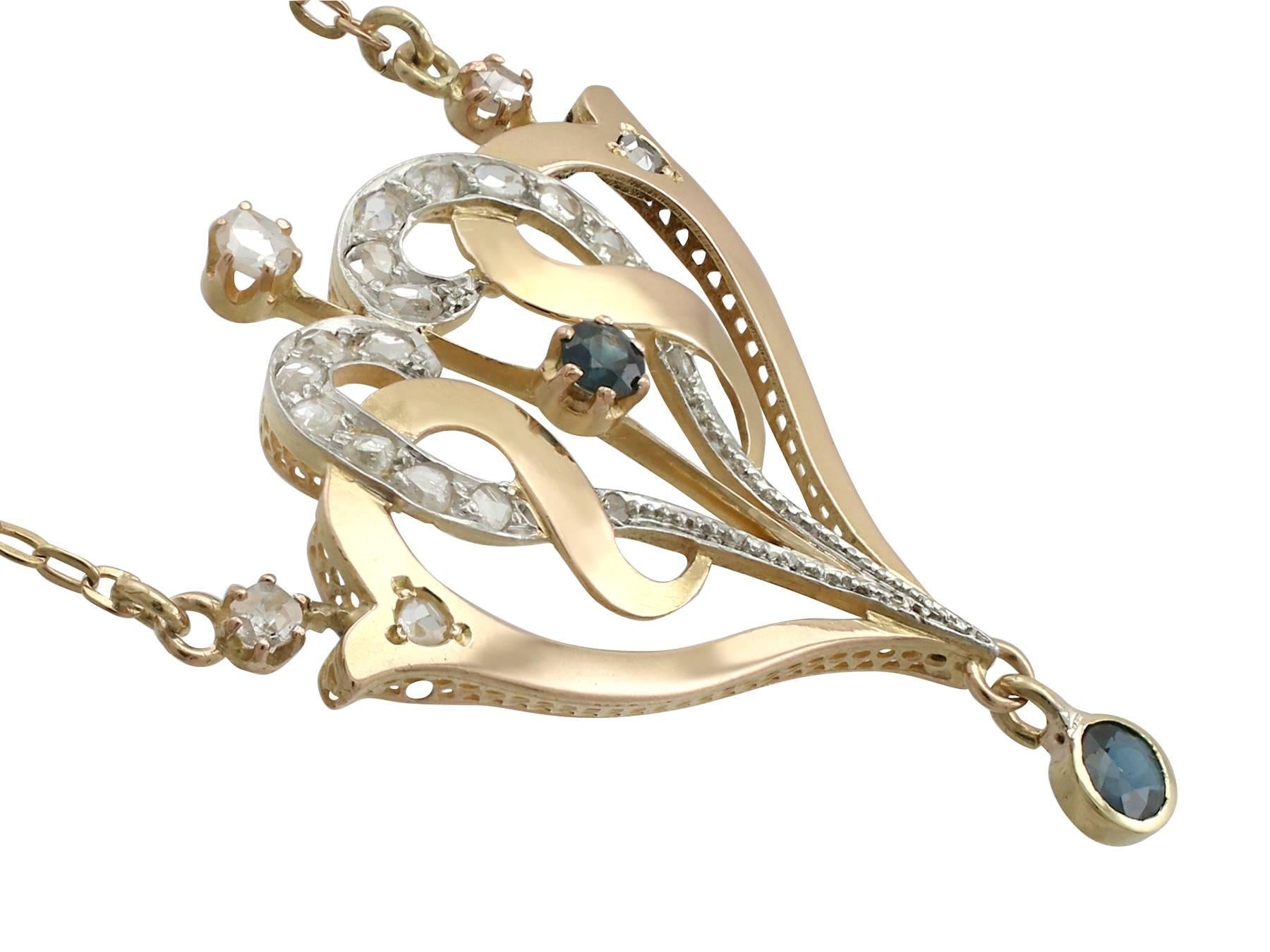 Art Nouveau 1910s Sapphire Diamond Yellow Gold Necklace