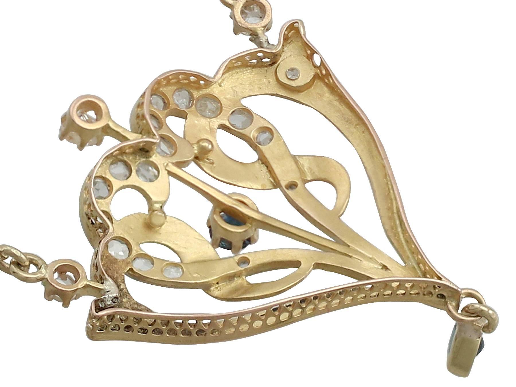 Women's 1910s Sapphire Diamond Yellow Gold Necklace