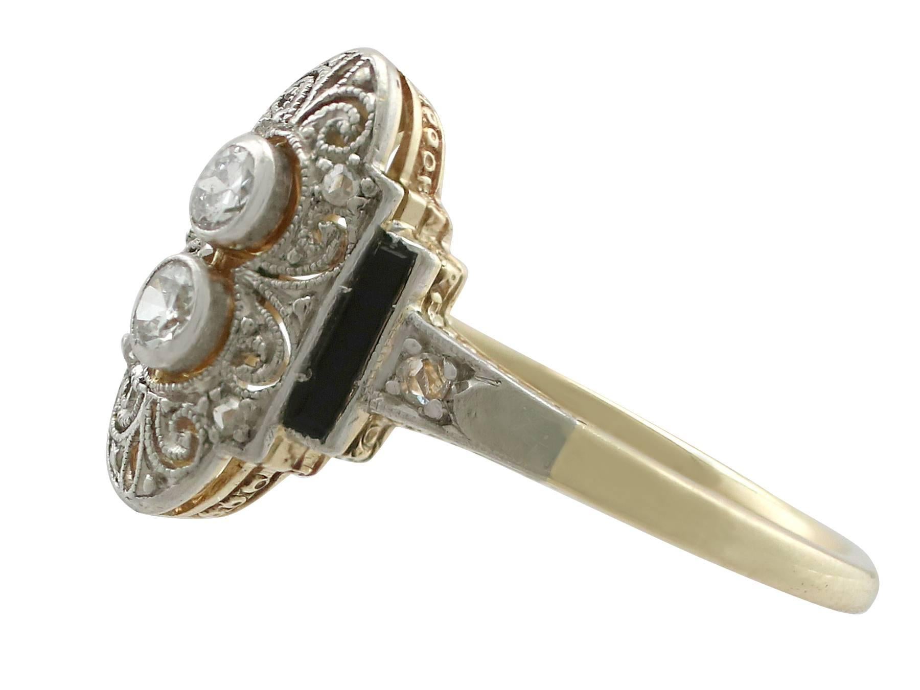 Women's 1930s Art Deco Diamond and Black Onyx Yellow Gold Cocktail Ring