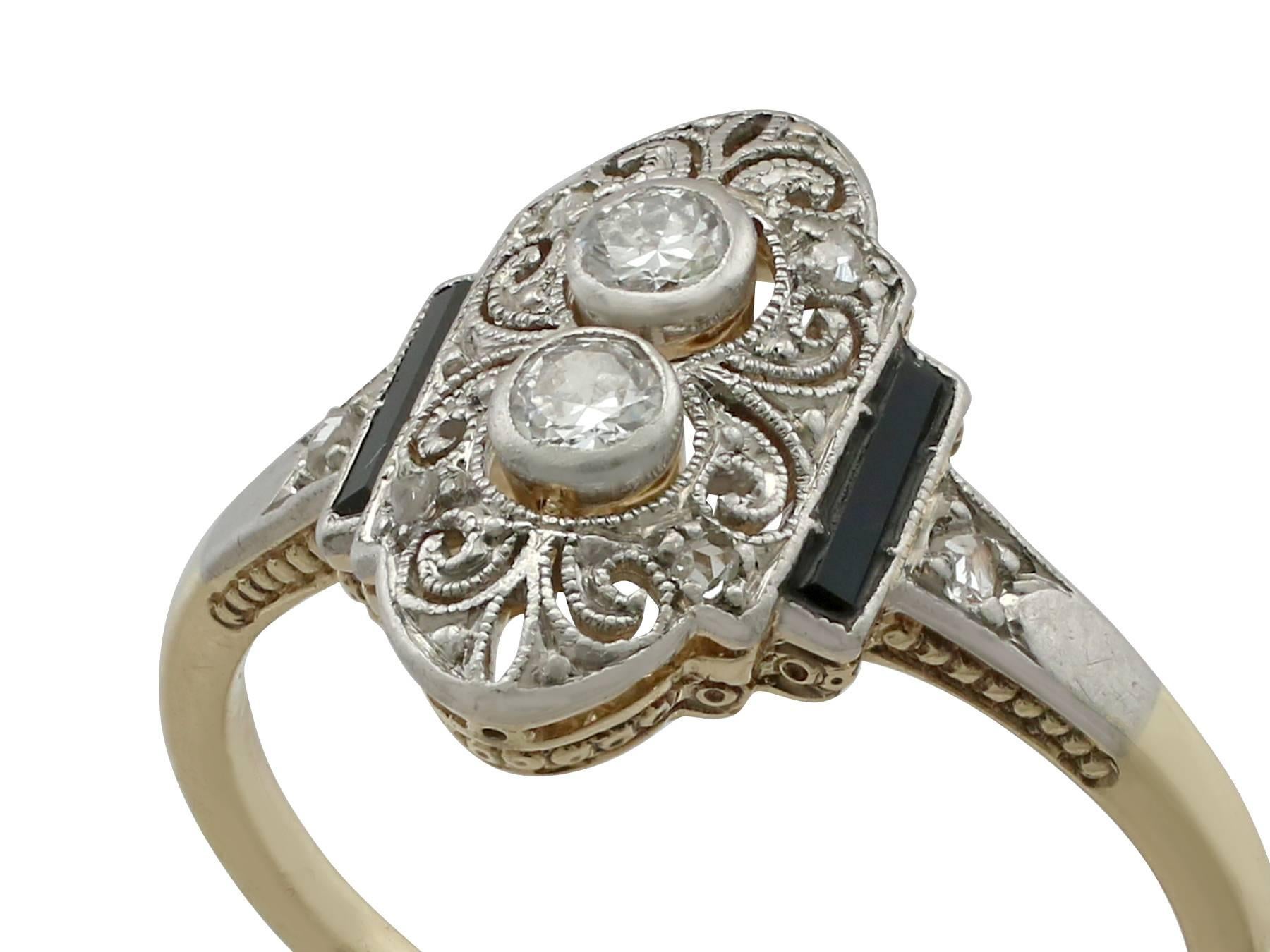1930s Art Deco Diamond and Black Onyx Yellow Gold Cocktail Ring In Excellent Condition In Jesmond, Newcastle Upon Tyne