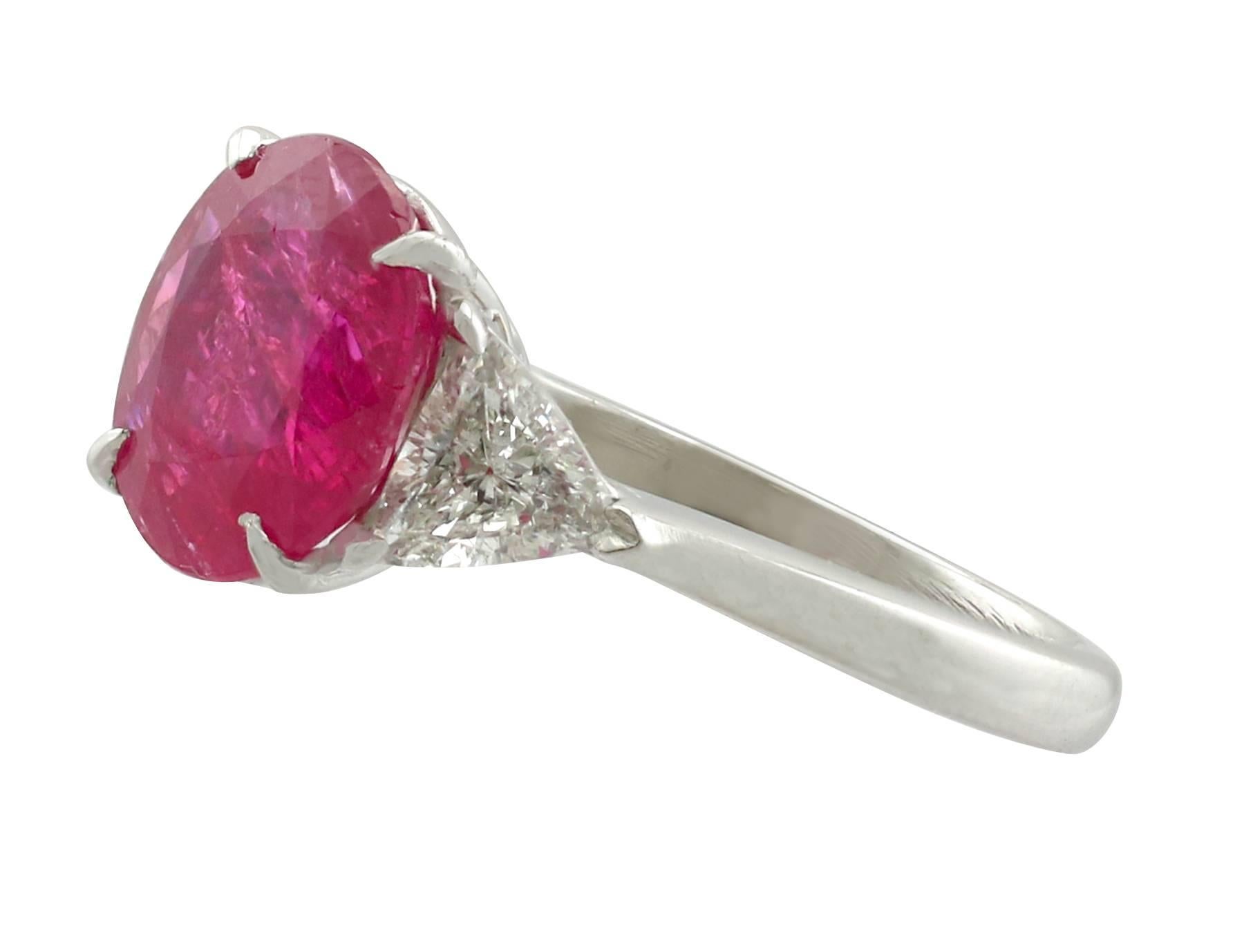 3.38 Carat Burmese Ruby and 1.33 Carat Diamond Platinum Ring In Excellent Condition In Jesmond, Newcastle Upon Tyne