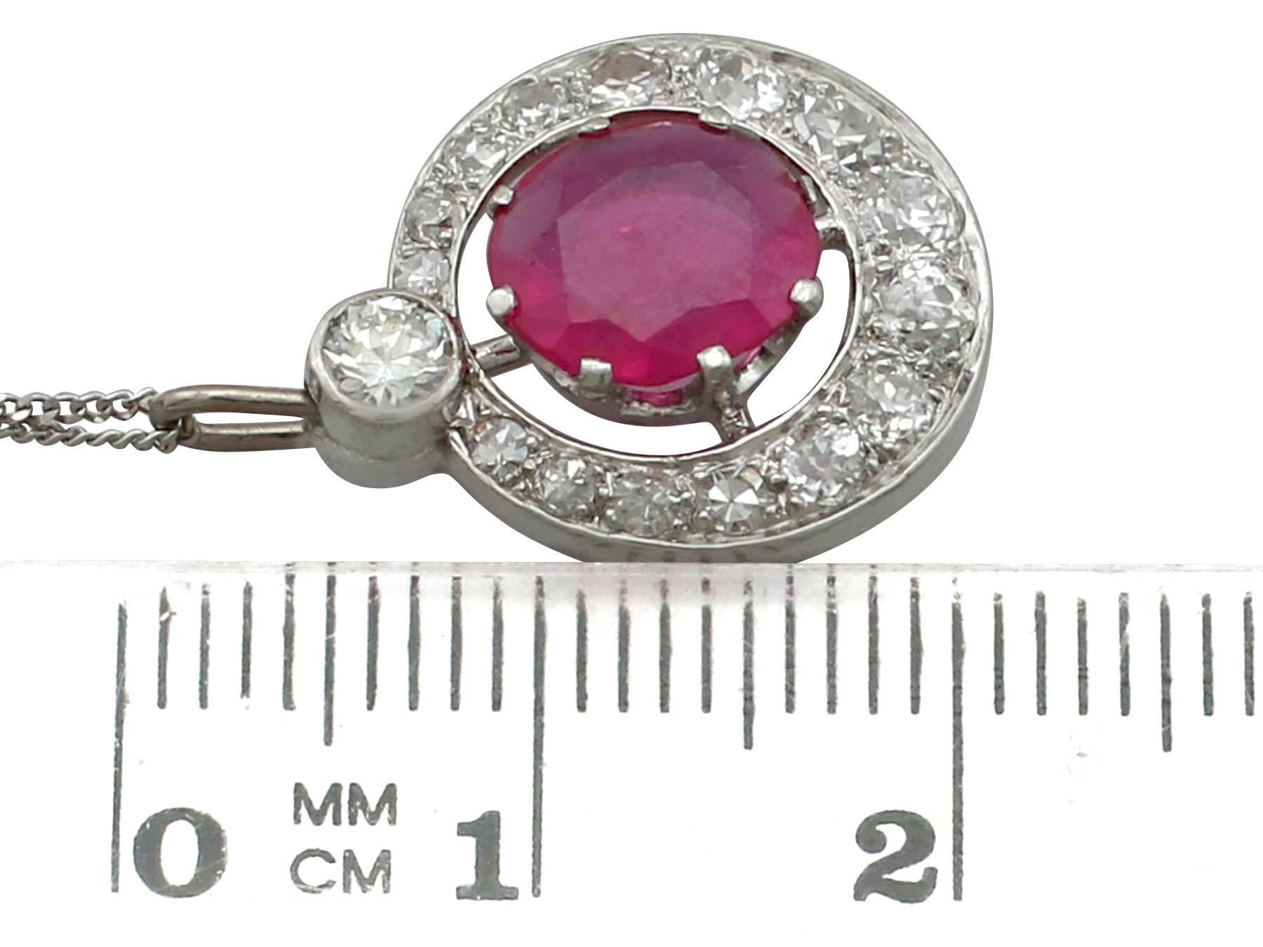 1940s 1.07 Carat Burmese Ruby Diamond Platinum Pendant 2