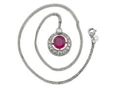 1940s 1.07 Carat Burmese Ruby Diamond Platinum Pendant