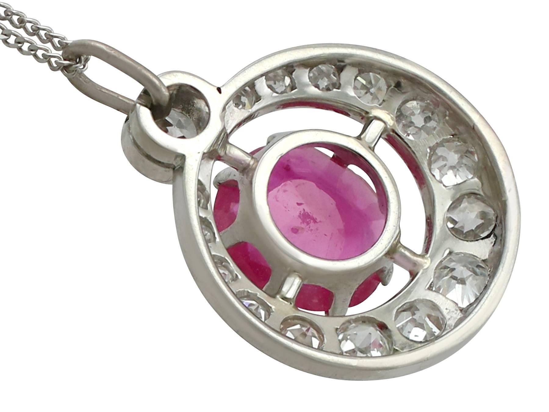 Women's 1940s 1.07 Carat Burmese Ruby Diamond Platinum Pendant