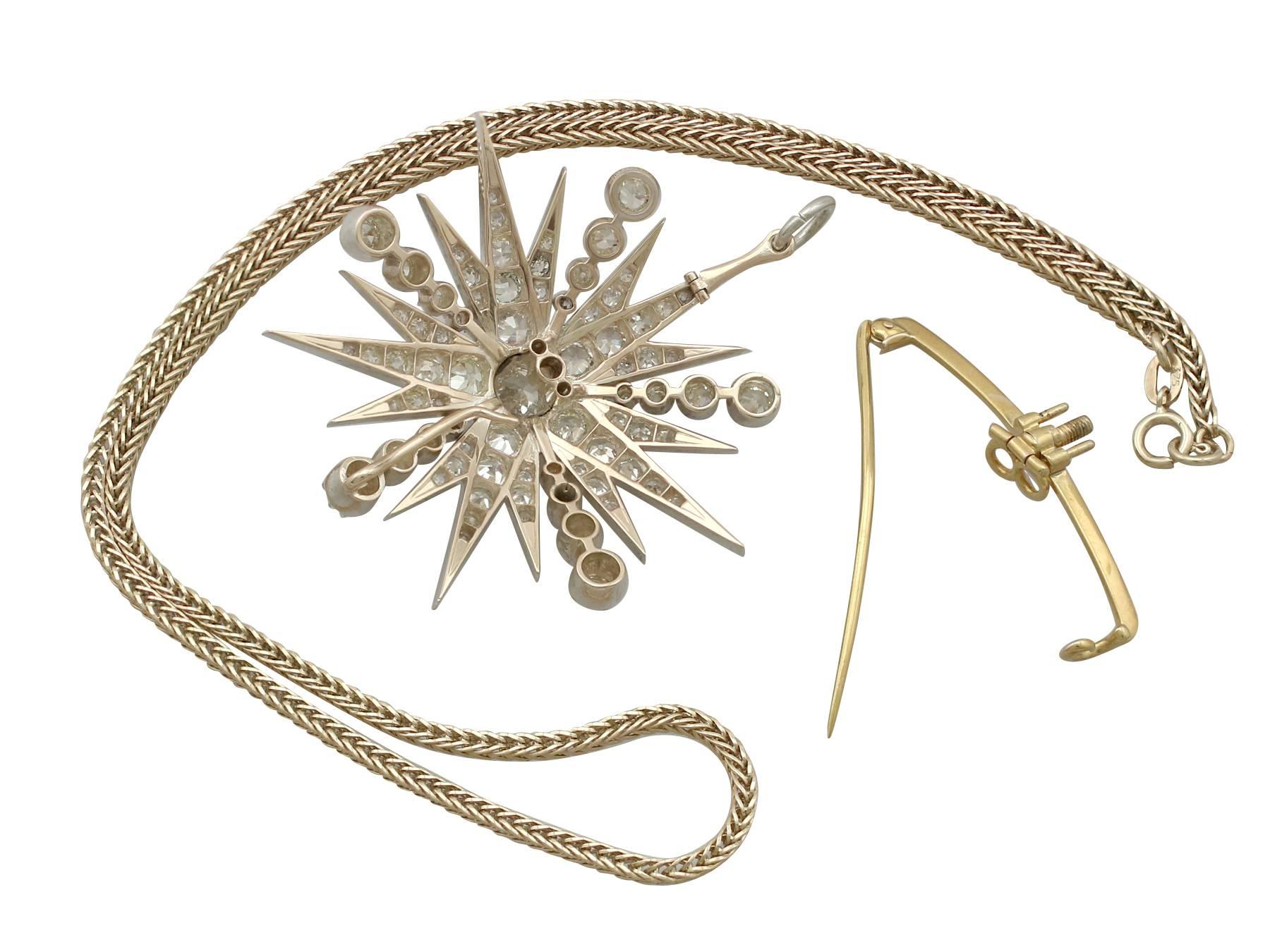 Women's 1890s Antique Victorian 3.65 Carat Diamond and Yellow Gold Star Brooch / Pendant