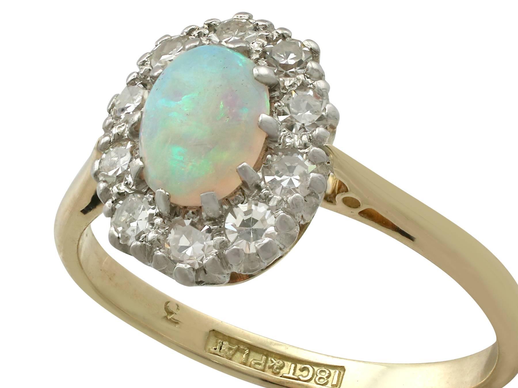 Antique Opal Diamond Yellow Gold Cluster Ring In Excellent Condition In Jesmond, Newcastle Upon Tyne