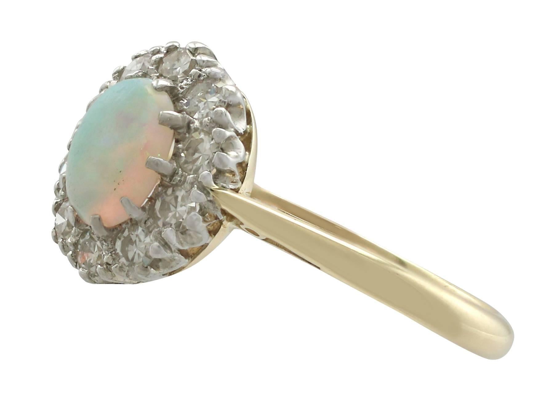 Women's or Men's Antique Opal Diamond Yellow Gold Cluster Ring