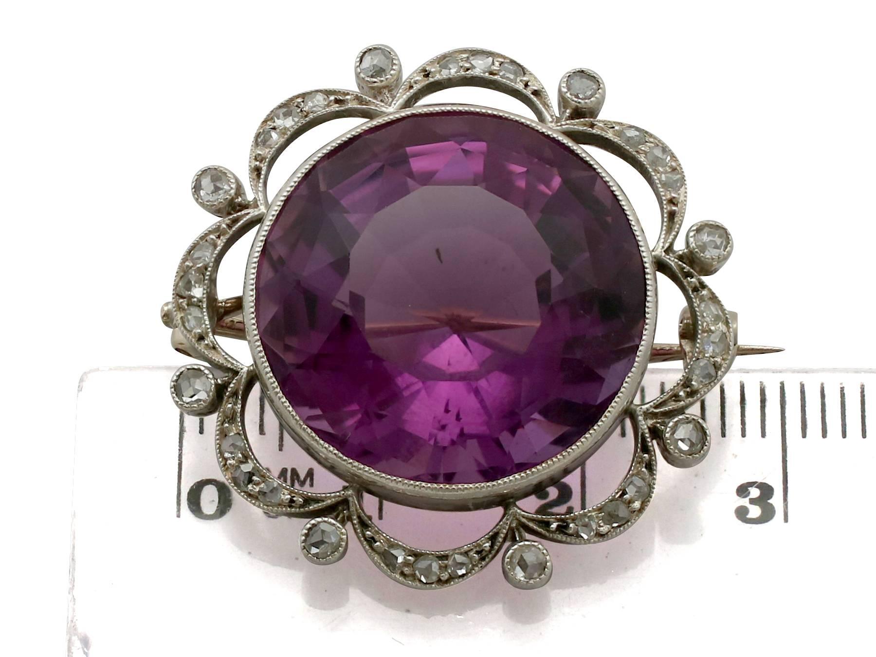 Antique 26.46 Carat Amethyst and Diamond Yellow Gold and Silver Brooch 2